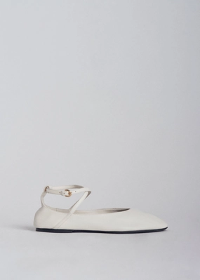 Ankle Strap Ballerina in Chiffon Leather - Ivory