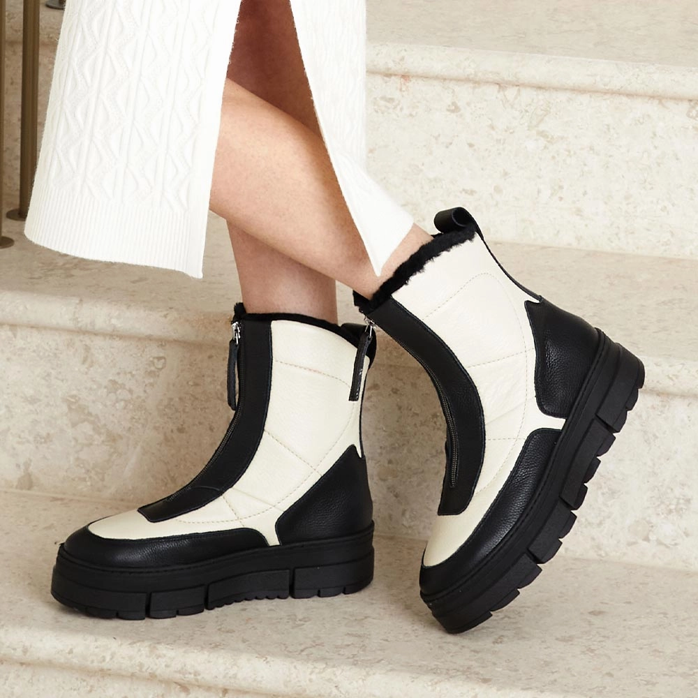 Blizzard: Black & Cream Leather & Shearling