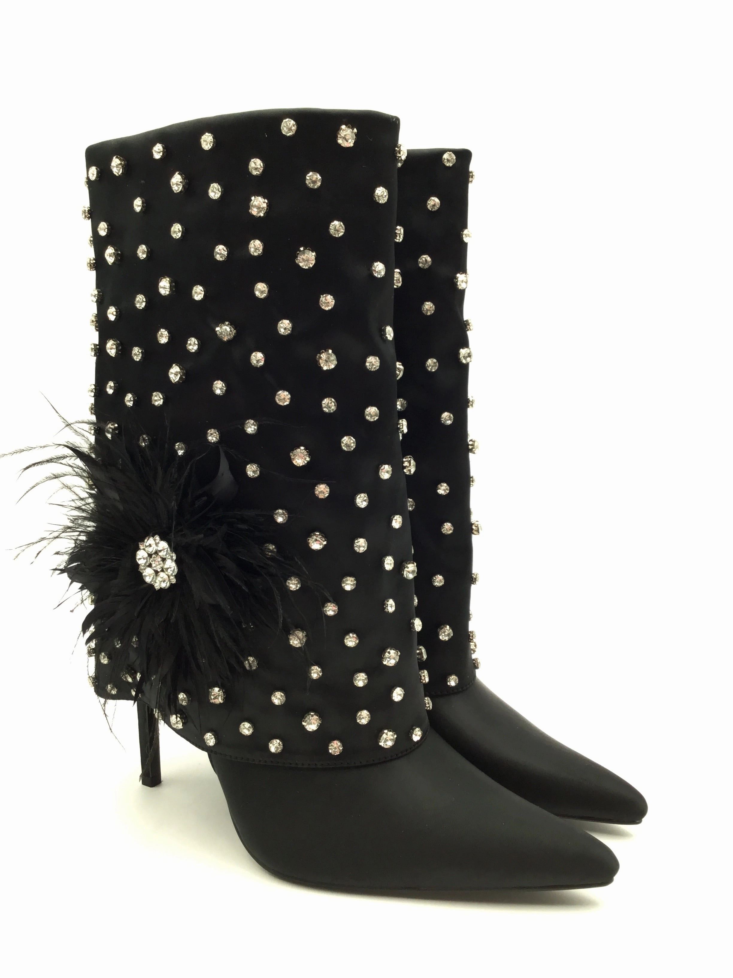 Boots Ankle Heels By Clothes Mentor In Black & Silver, Size: 10