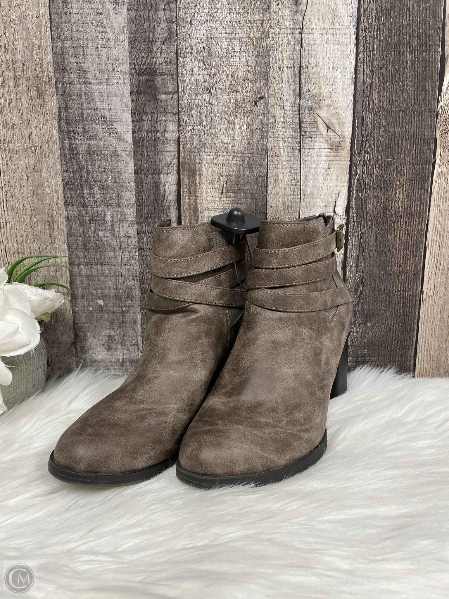 Boots Ankle Heels By Cmf In Taupe, Size: 8