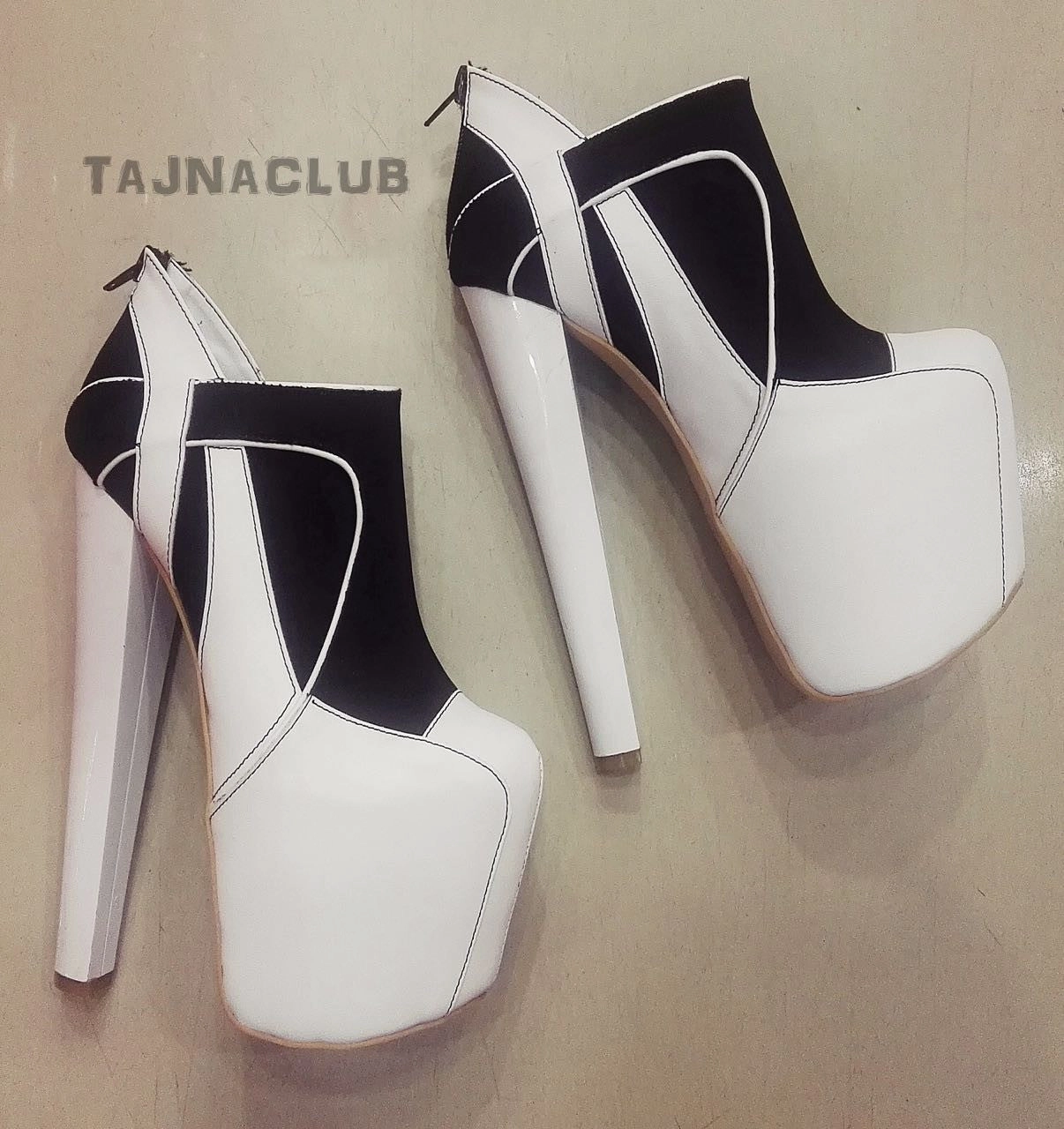 Boots Black and White Platform High Heel Shoes