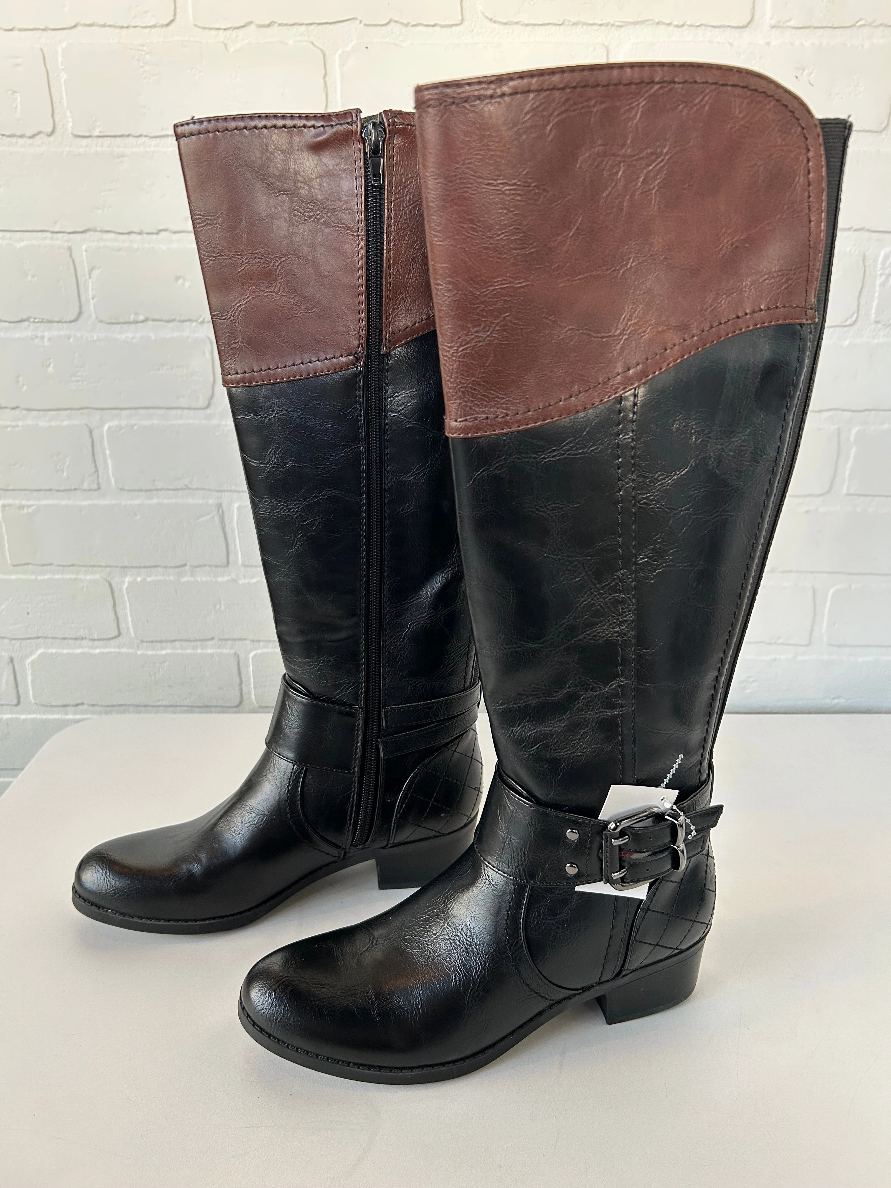 Boots Knee Flats By Unisa In Black & Brown, Size: 6