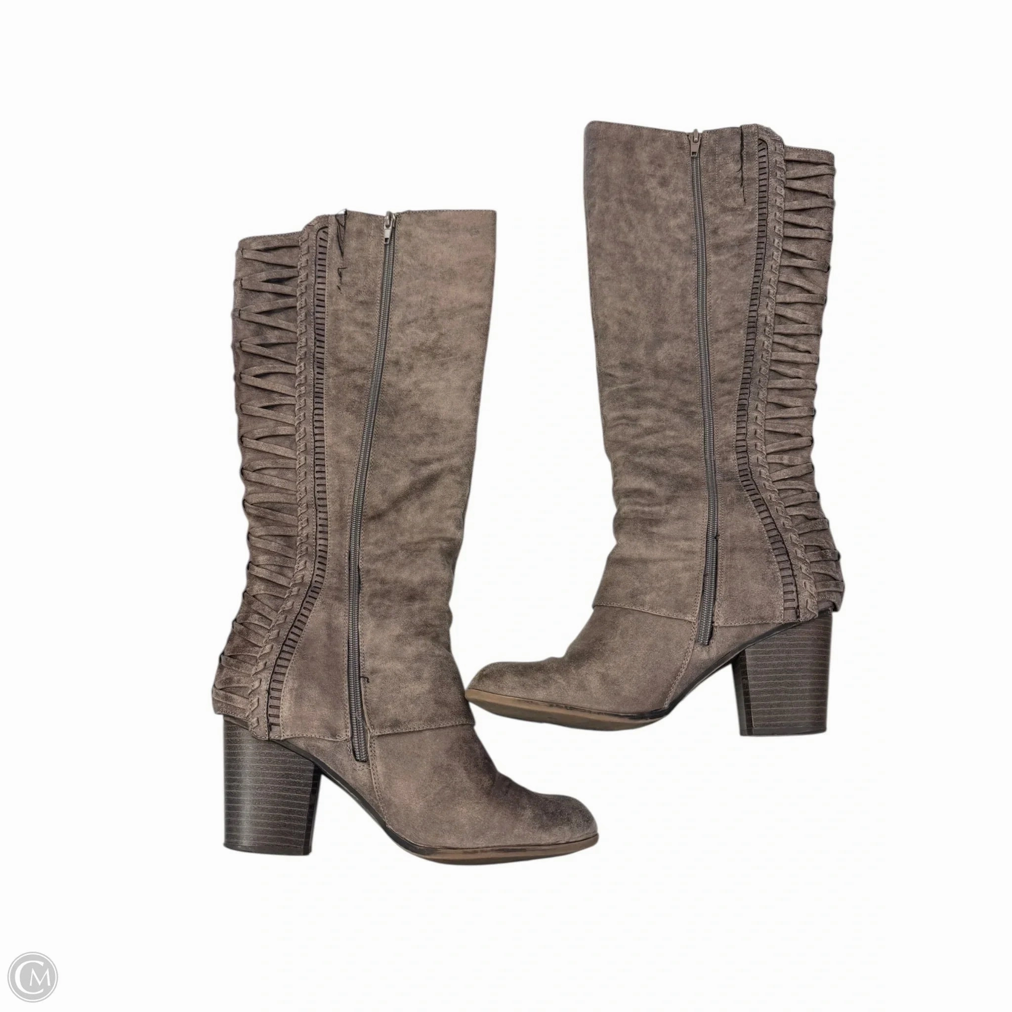 Boots Knee Heels By Clothes Mentor In Tan, Size: 10