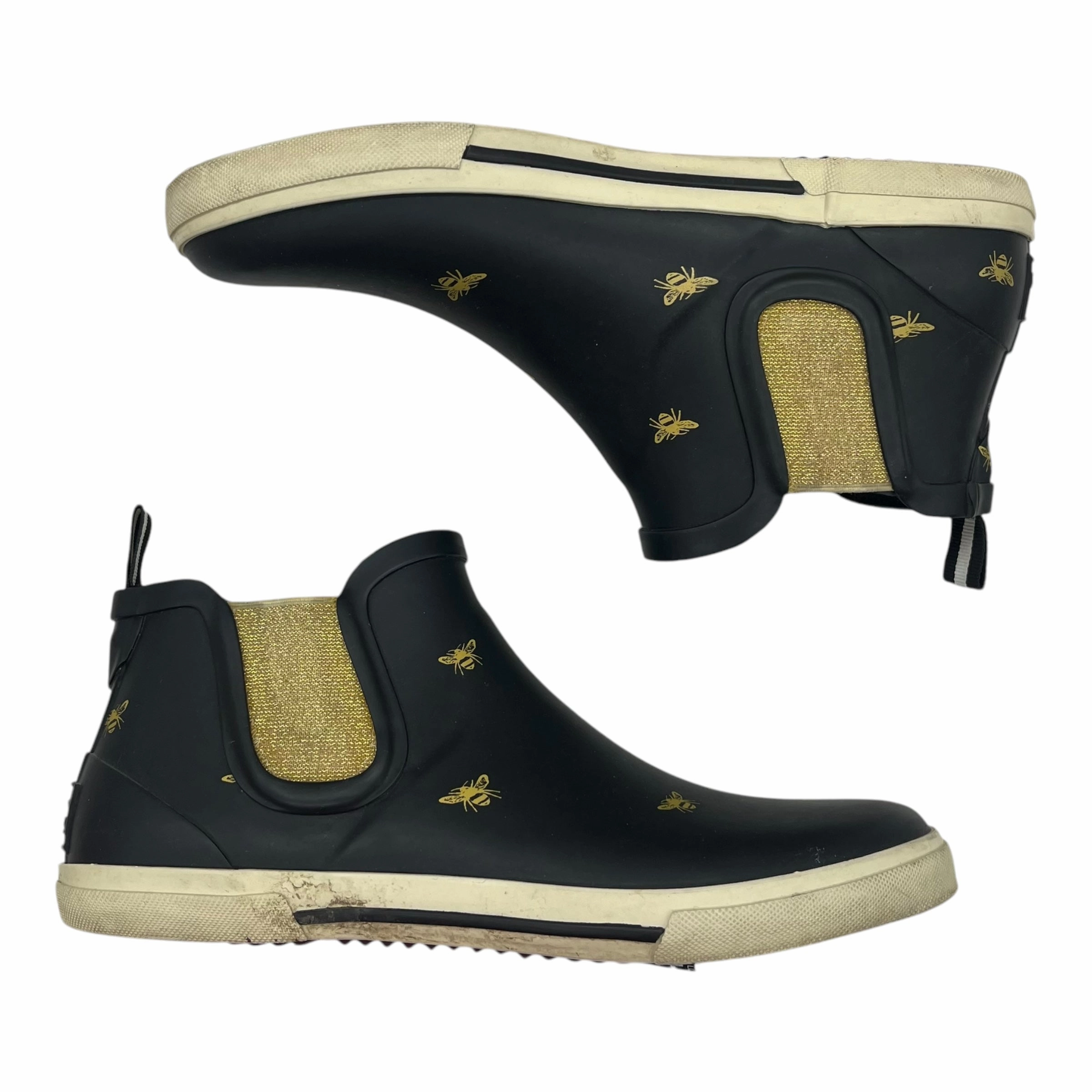 Boots Rain By Joules In Black & Yellow, Size:9