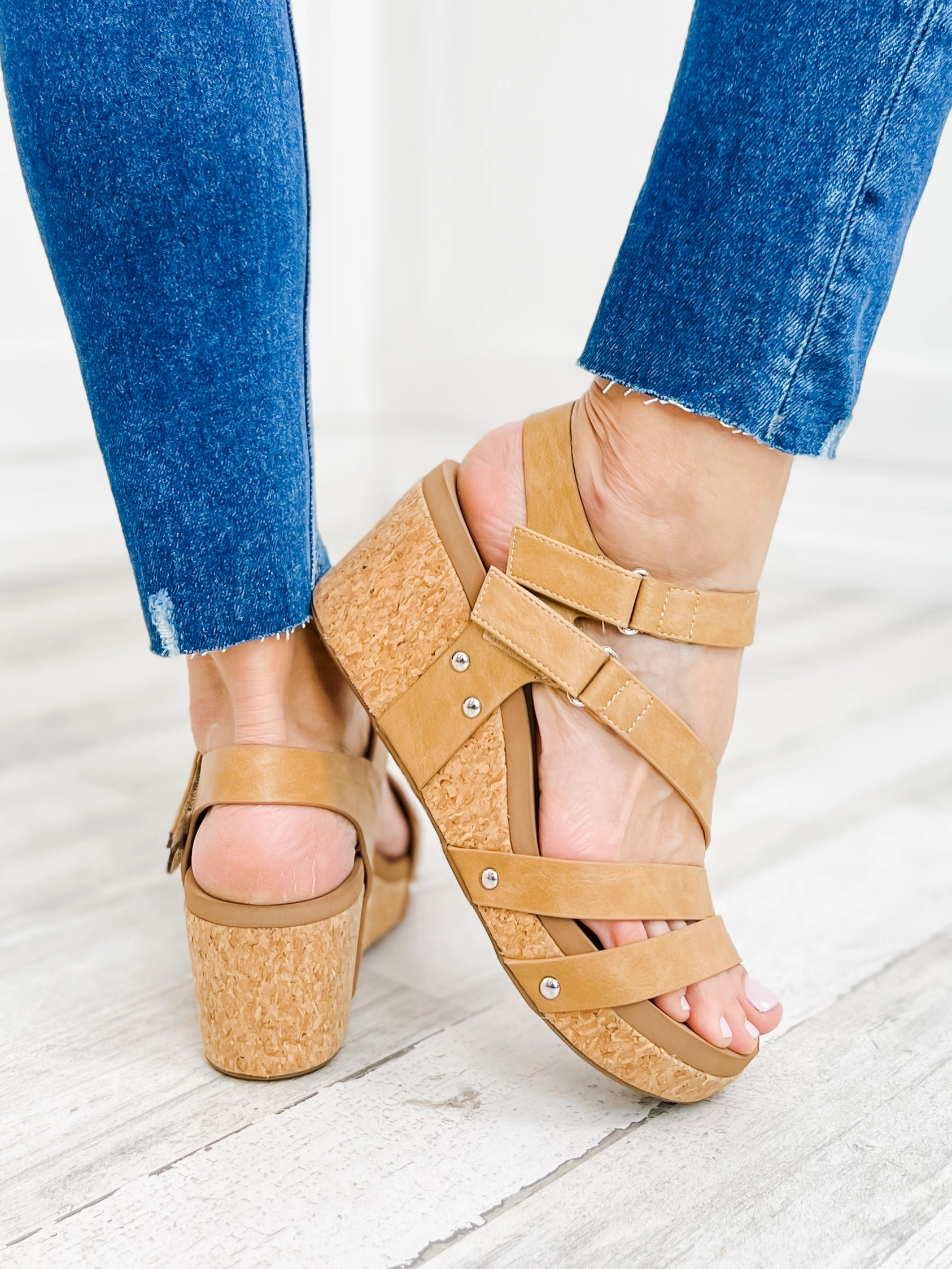 Corky's Giggle Wedge Sandal in Caramel