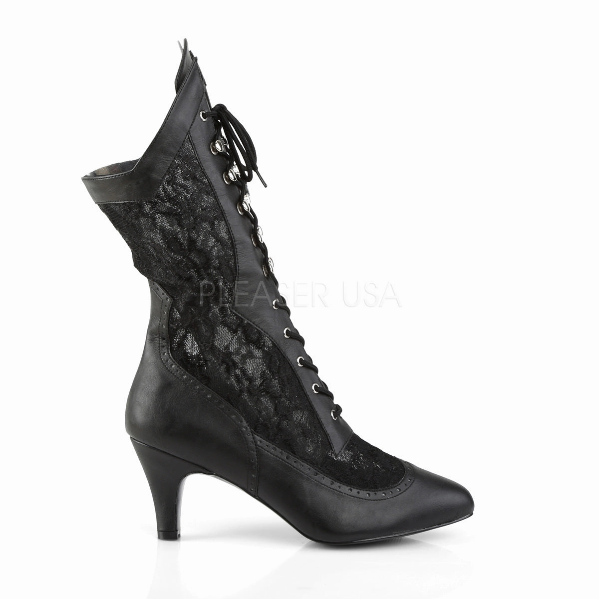 DIVINE-1050  Black Faux Leather-Satin Lace