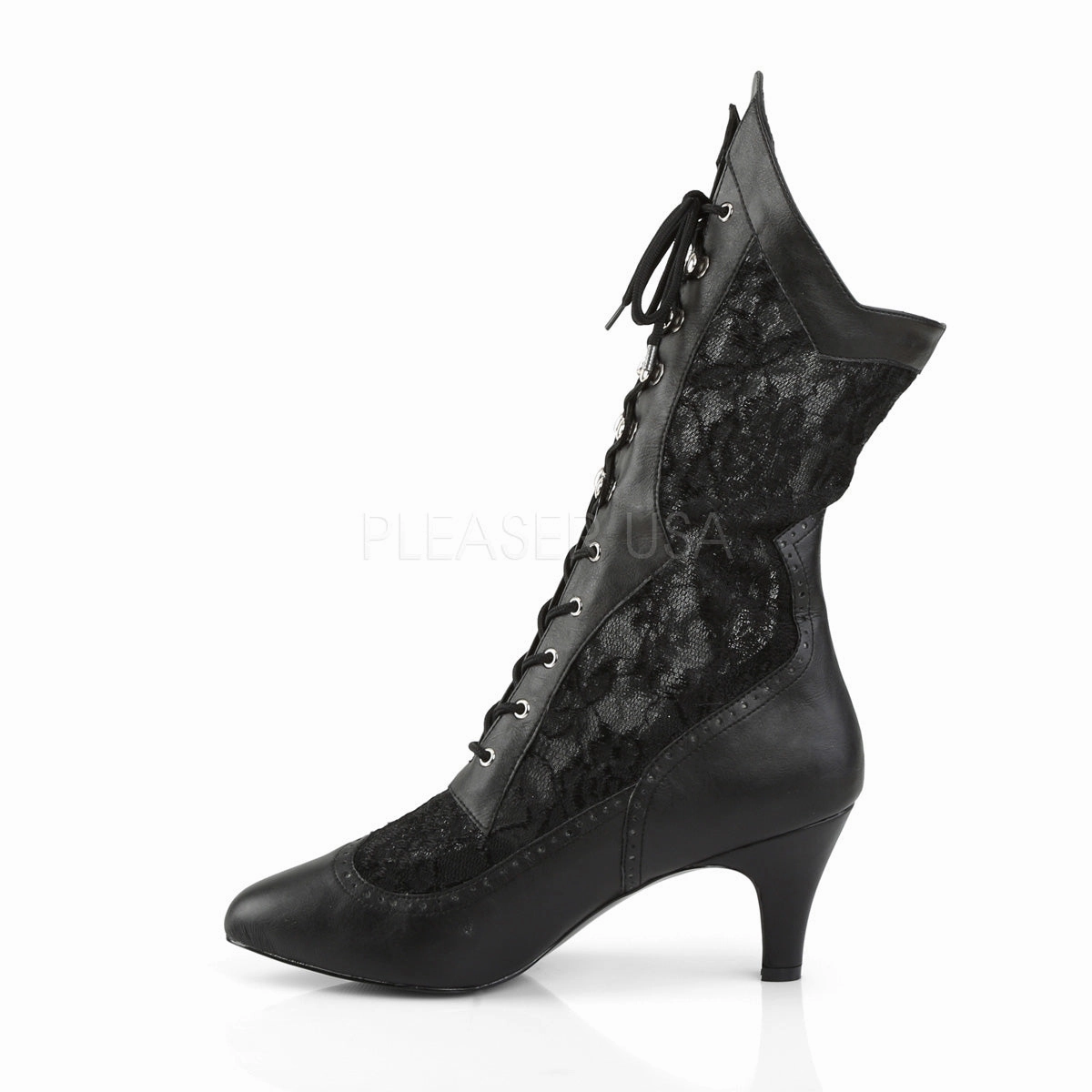 DIVINE-1050  Black Faux Leather-Satin Lace
