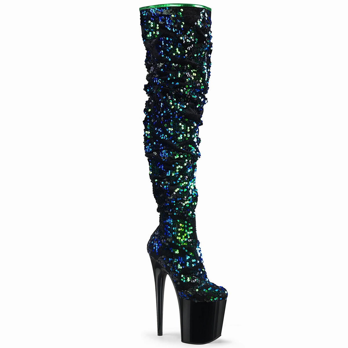 FLAMINGO-3004  Green Iridescent Sequins/Black