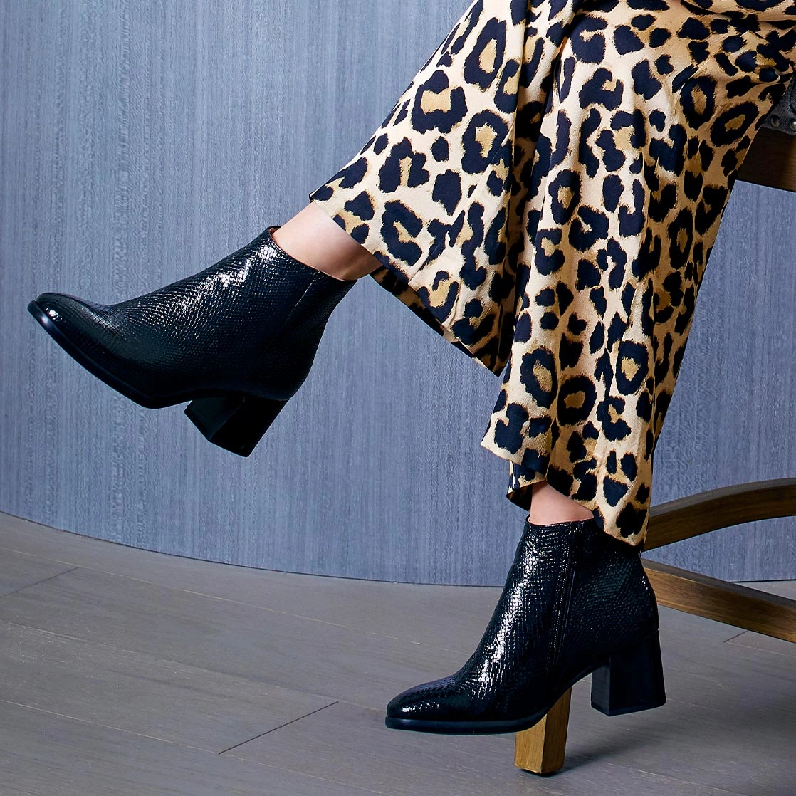 Frankie: Black Snake Print Leather