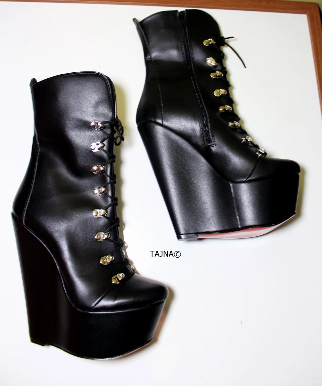 Lace Up Black Military Style Wedge Boots