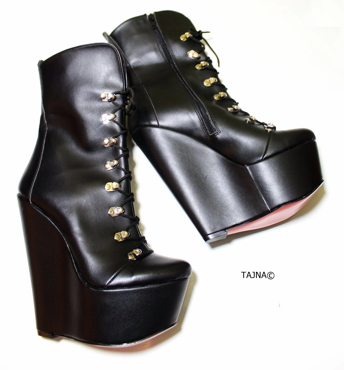 Lace Up Black Military Style Wedge Boots