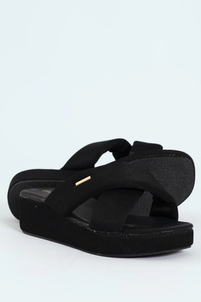 Mesh Crosstrap On Flatform Sandal - Black
