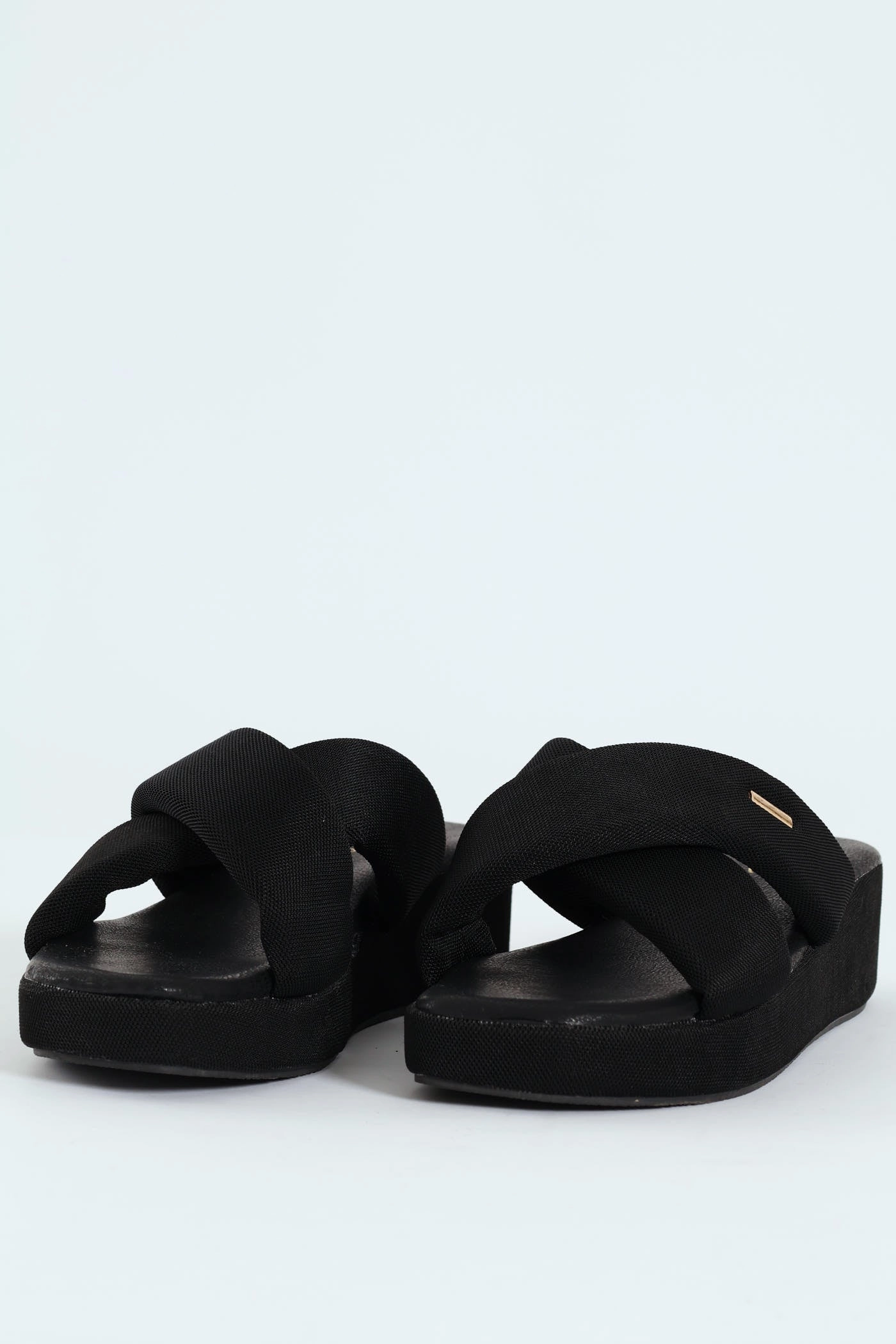Mesh Crosstrap On Flatform Sandal - Black