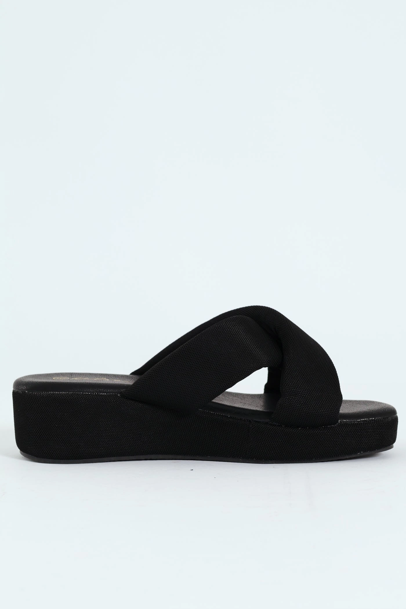 Mesh Crosstrap On Flatform Sandal - Black