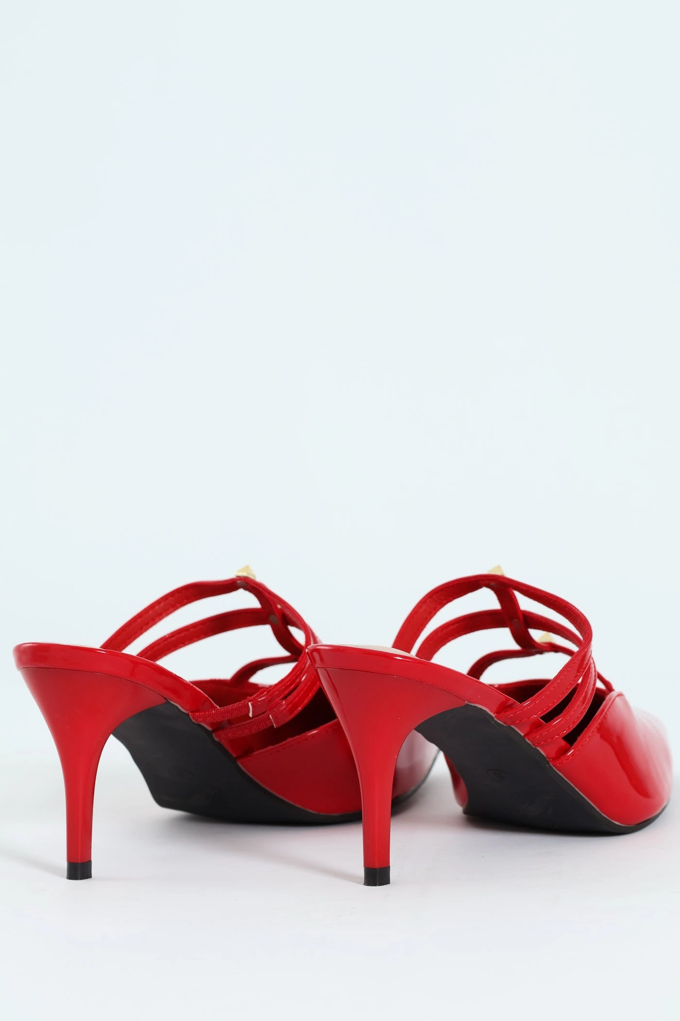 Multi Strap Pointy Mule Heel - Red