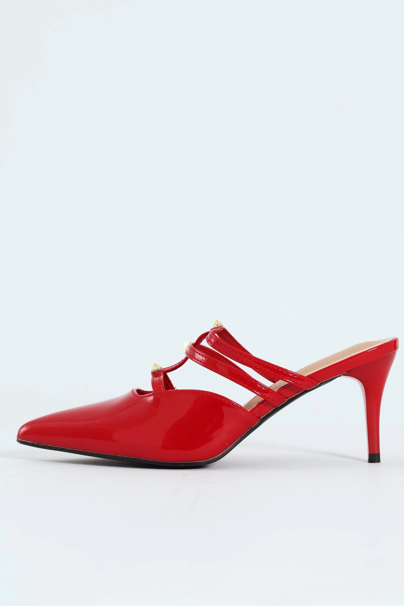 Multi Strap Pointy Mule Heel - Red