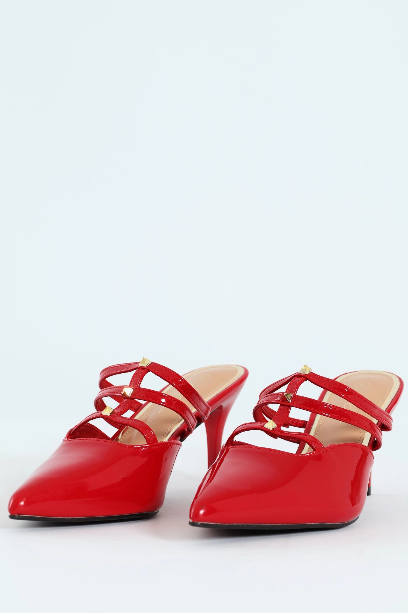 Multi Strap Pointy Mule Heel - Red