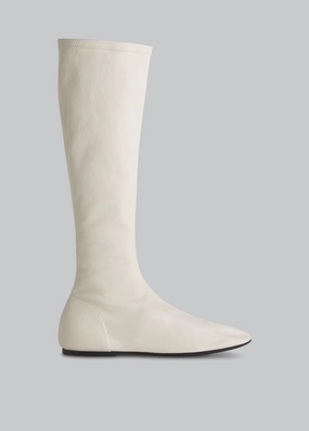 Round Toe Knee High Bootie in Lambskin - Ivory
