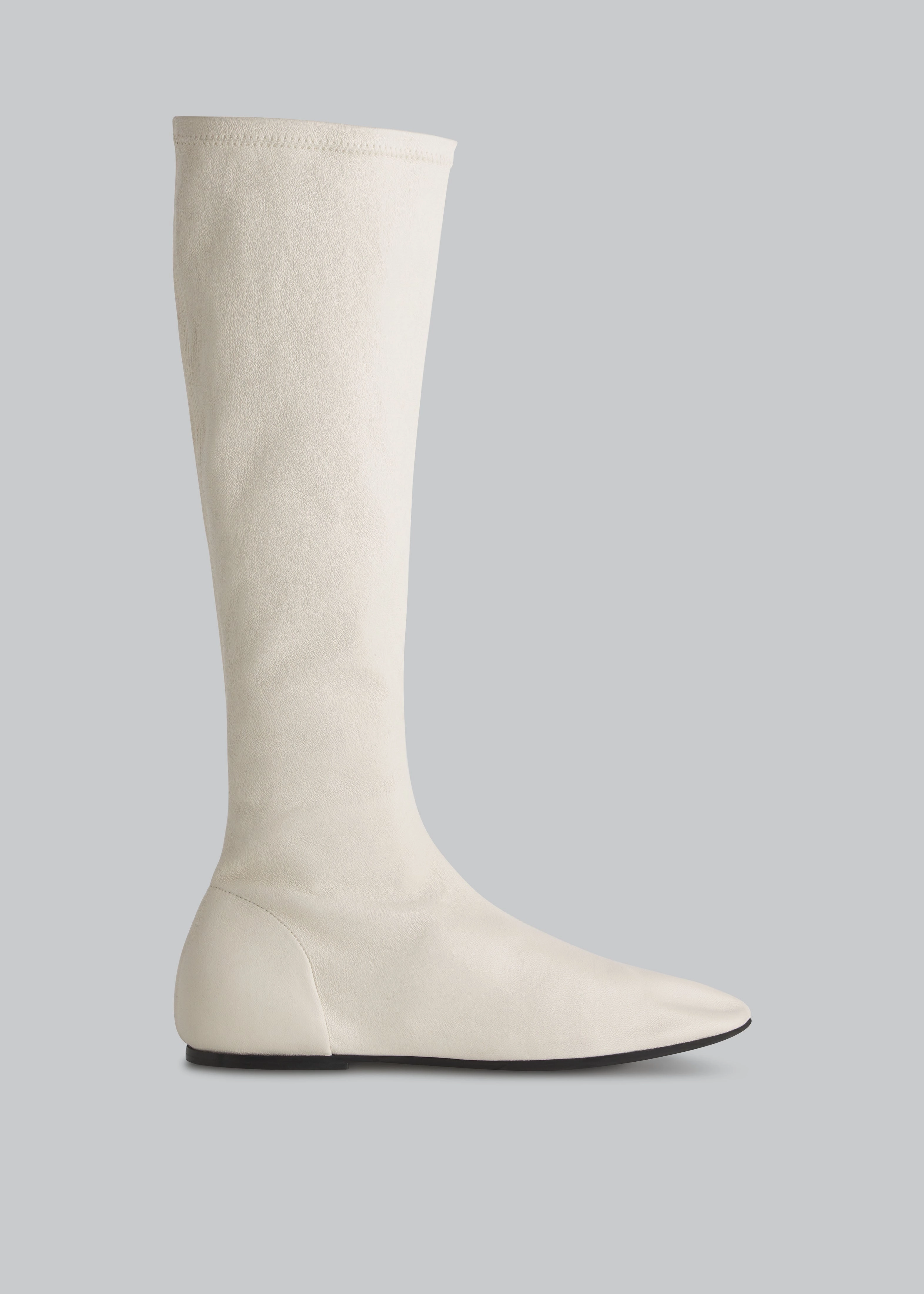 Round Toe Knee High Bootie in Lambskin - Ivory