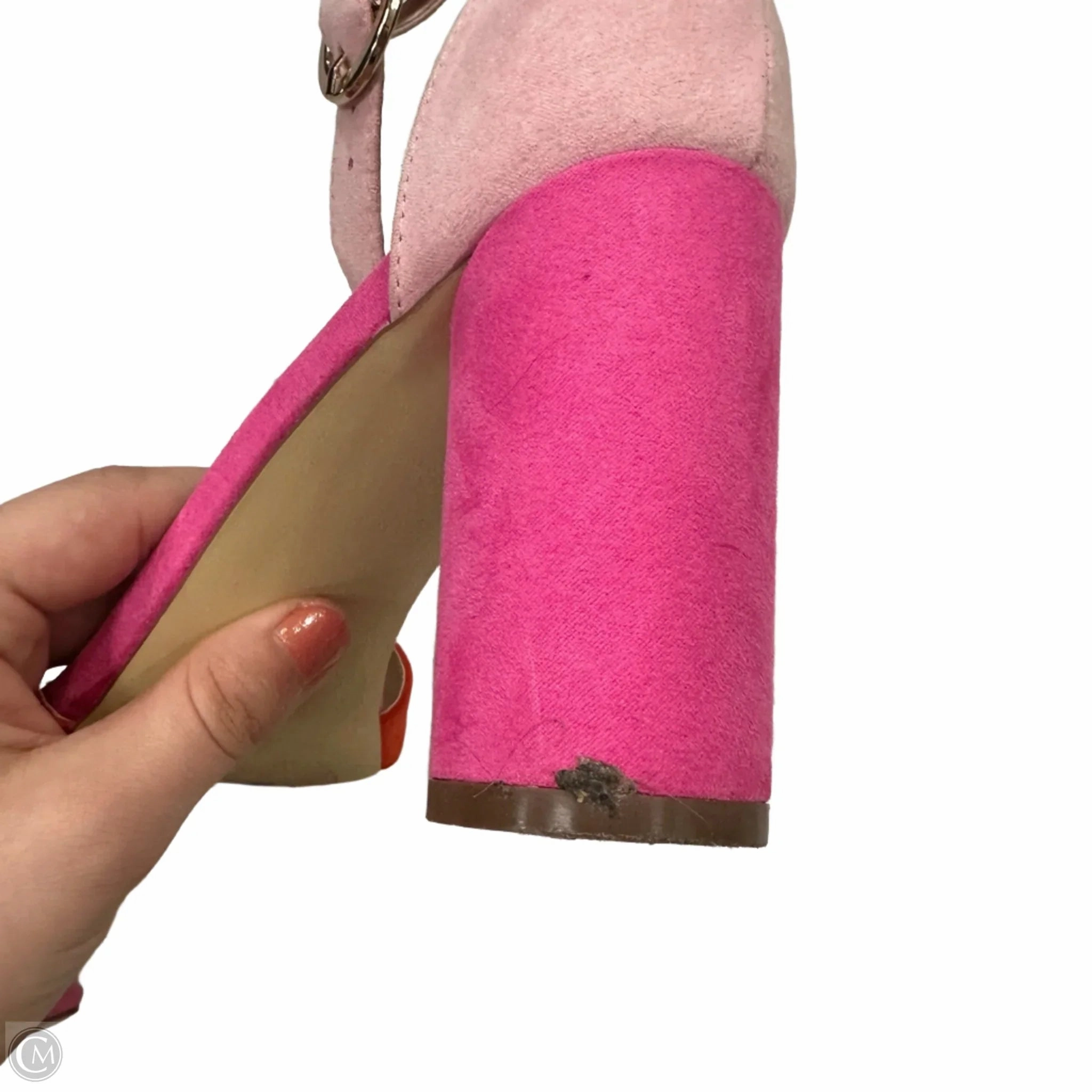 Sandals Heels Block By Justfab In Pink & Red, Size: 9