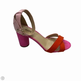 Sandals Heels Block By Justfab In Pink & Red, Size: 9