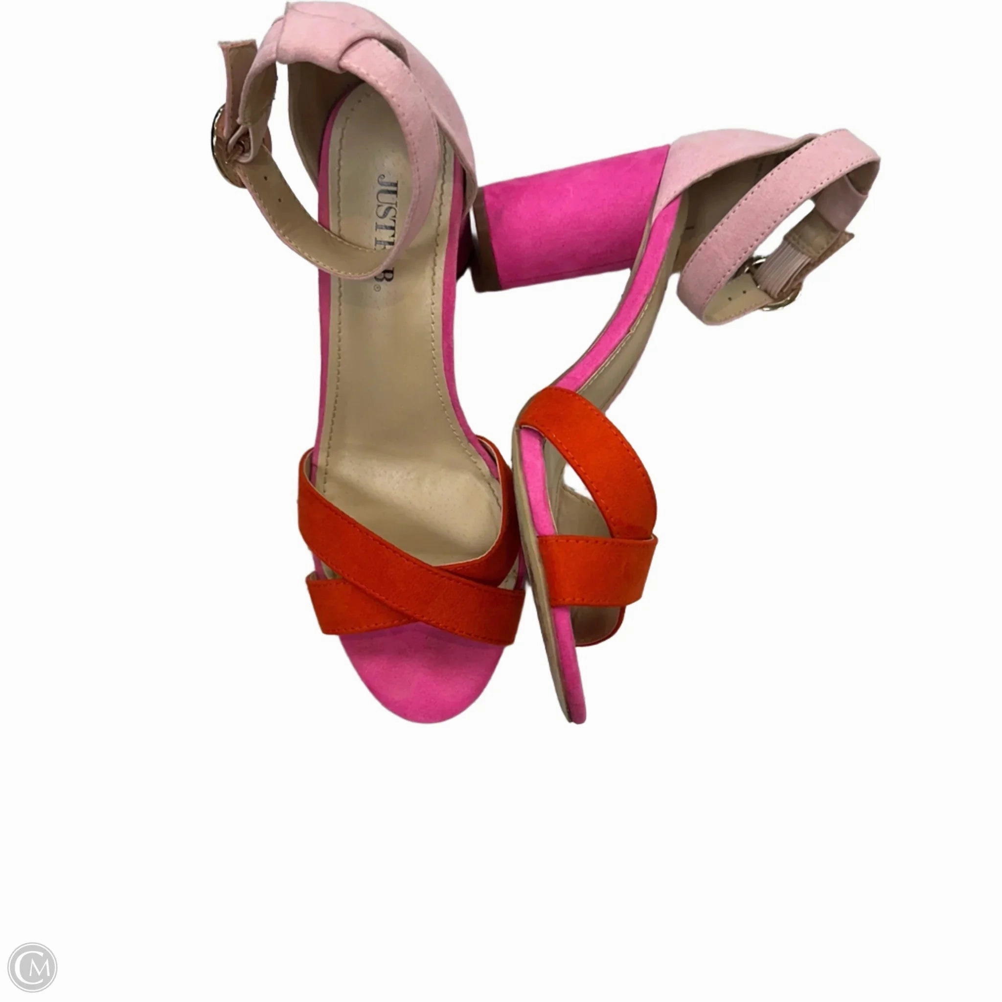 Sandals Heels Block By Justfab In Pink & Red, Size: 9