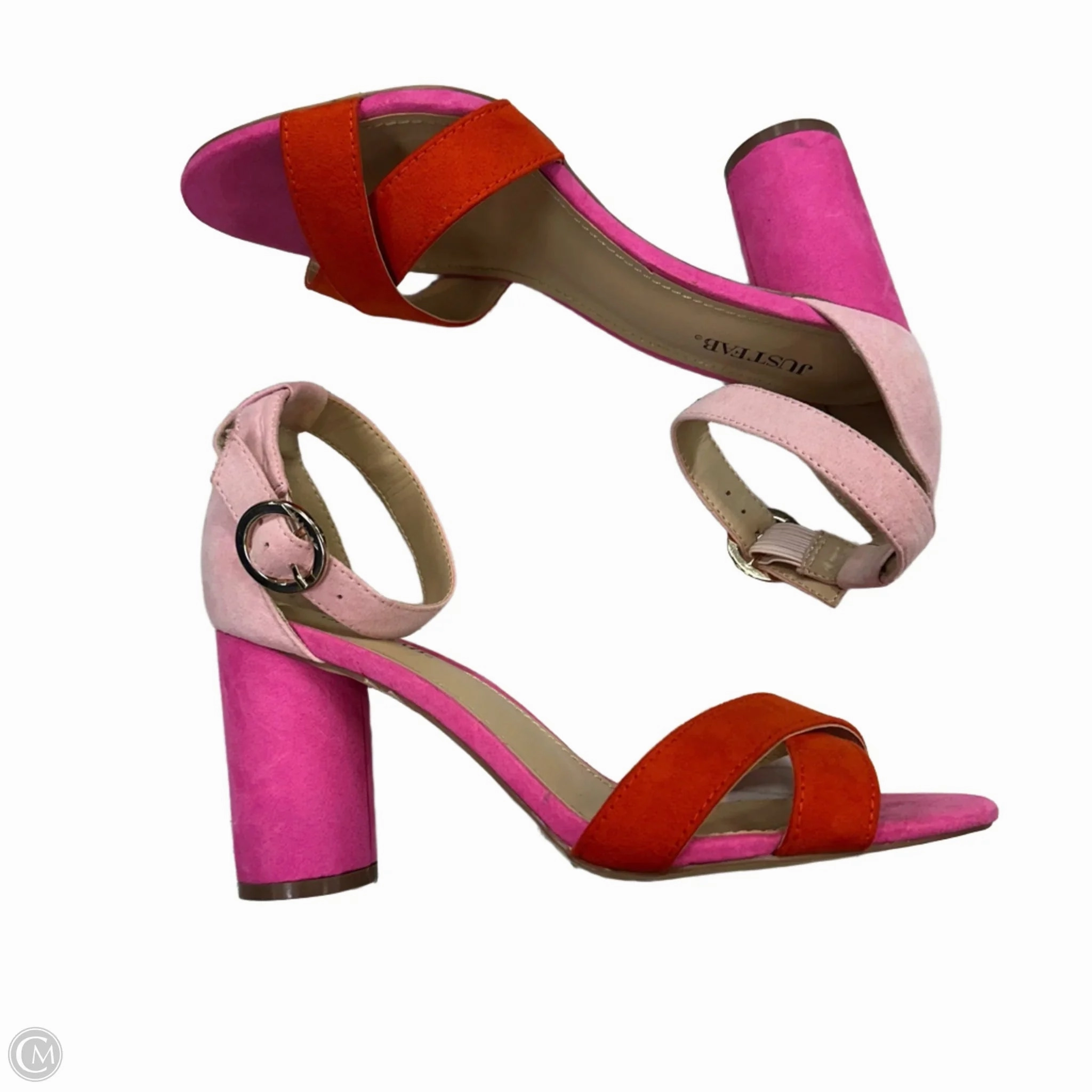 Sandals Heels Block By Justfab In Pink & Red, Size: 9