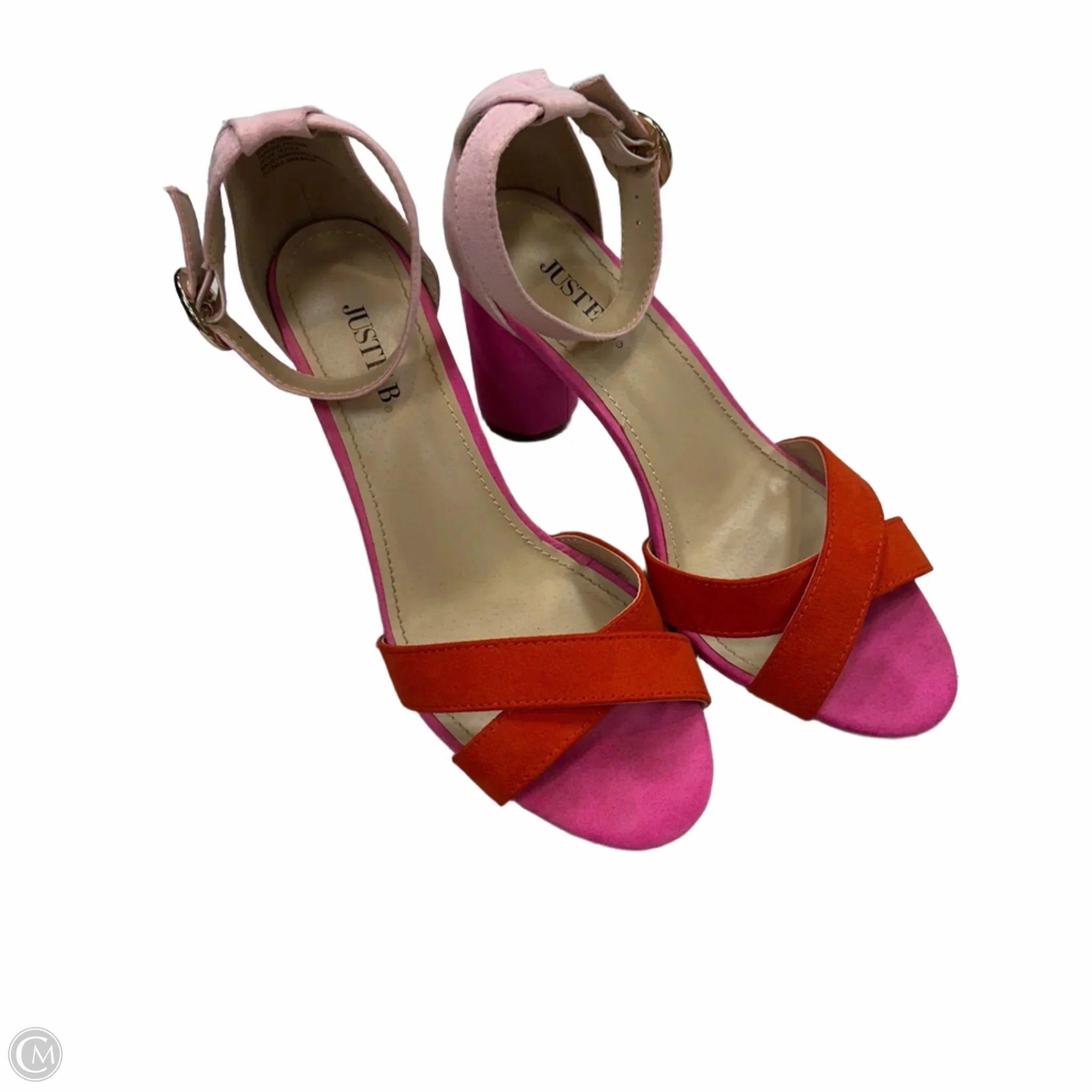 Sandals Heels Block By Justfab In Pink & Red, Size: 9