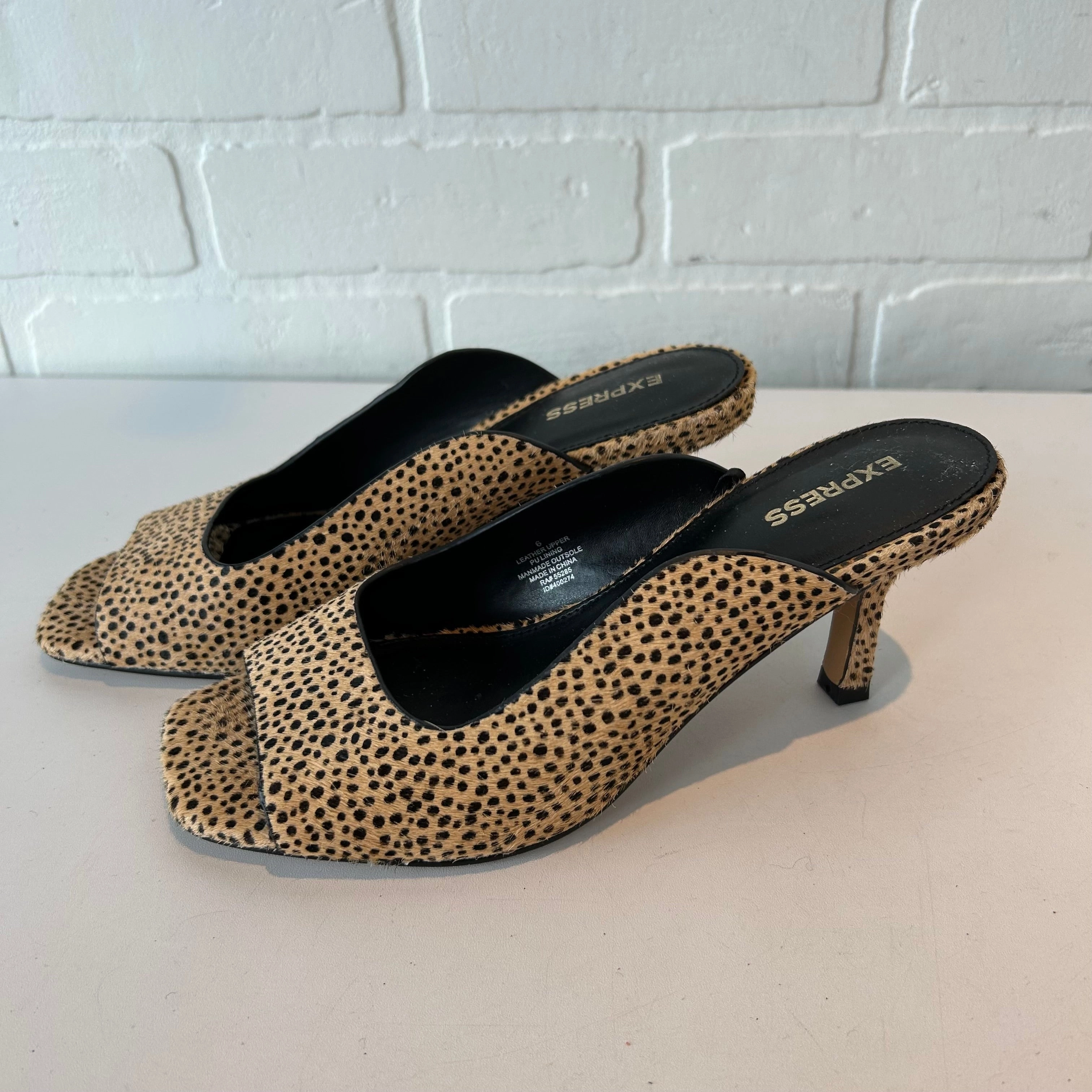 Sandals Heels Kitten By Express In Animal Print, Size: 6