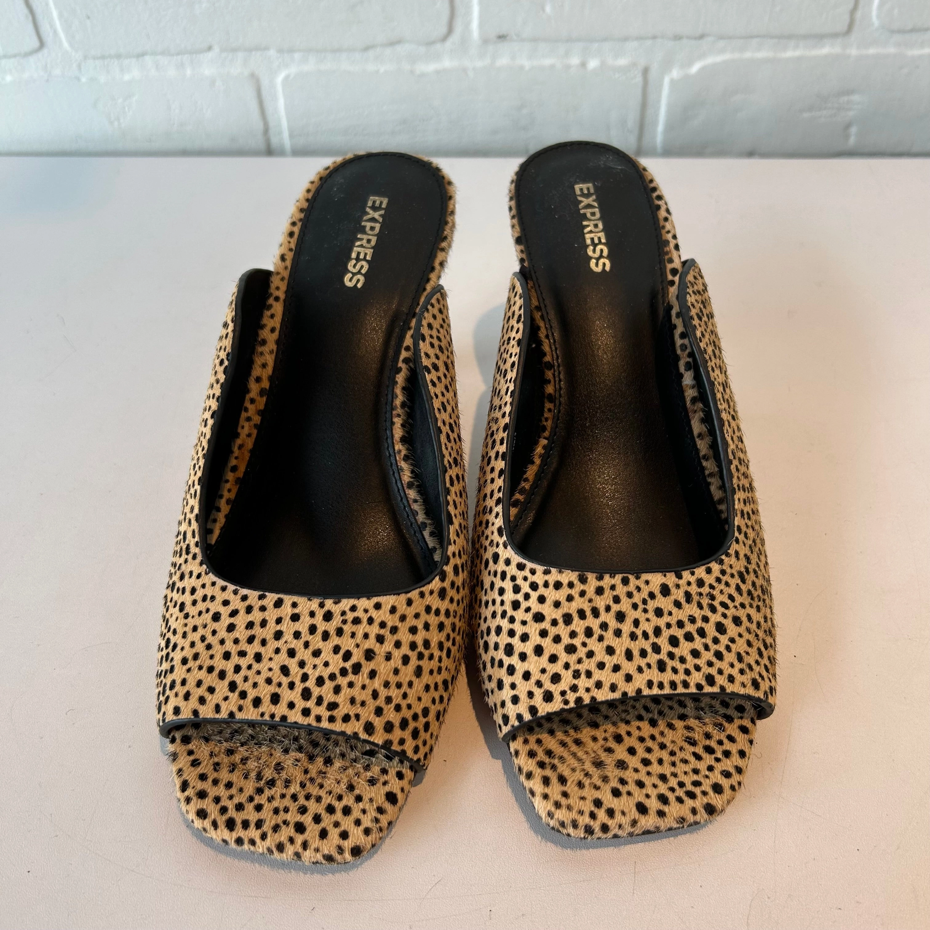 Sandals Heels Kitten By Express In Animal Print, Size: 6