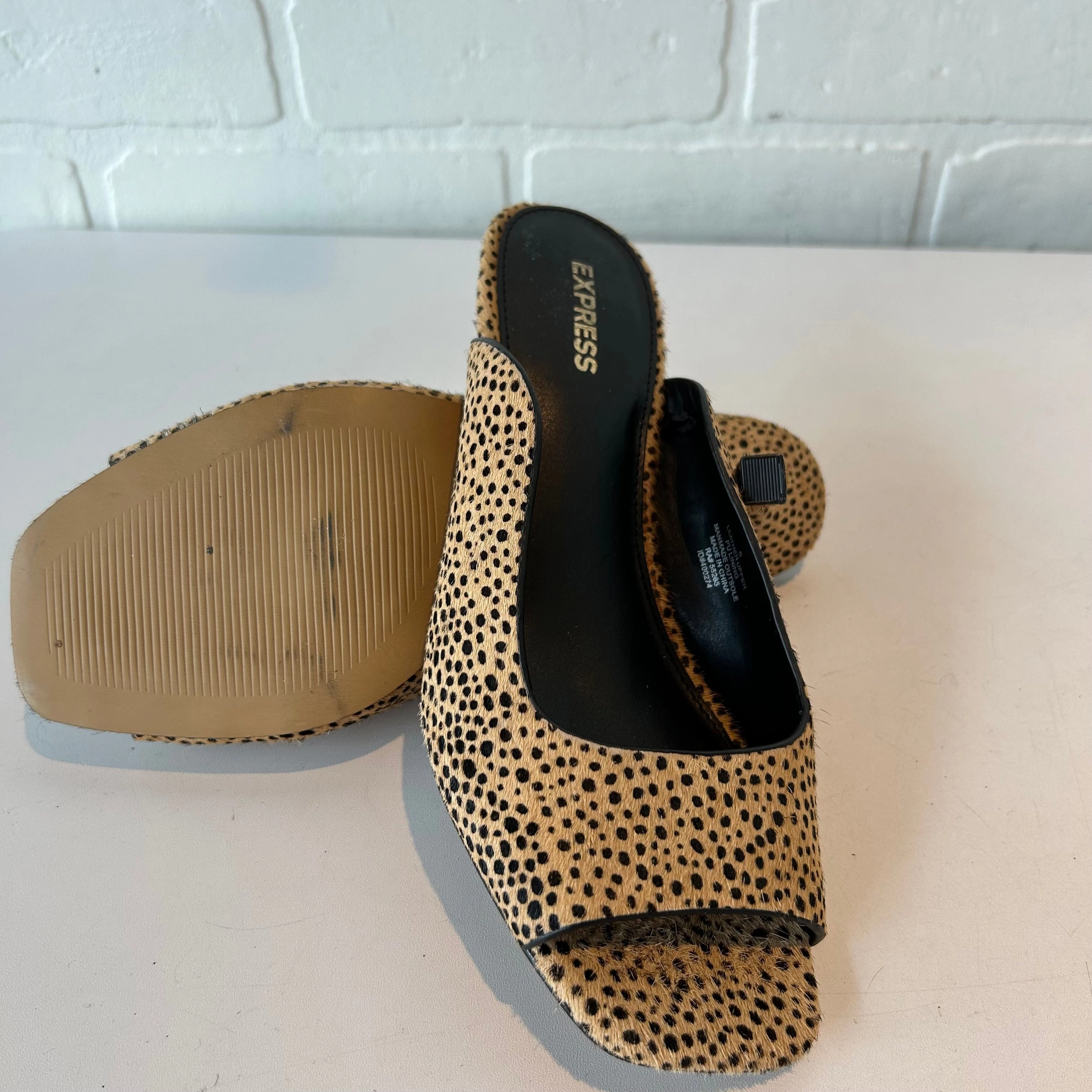 Sandals Heels Kitten By Express In Animal Print, Size: 6