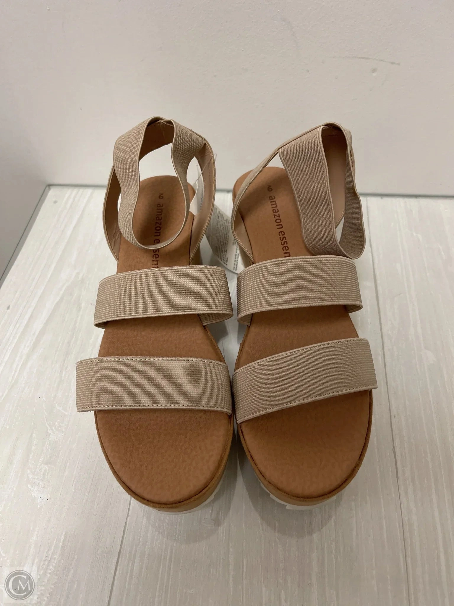 Sandals Heels Platform By Amazon Essentials In Beige, Size: 9