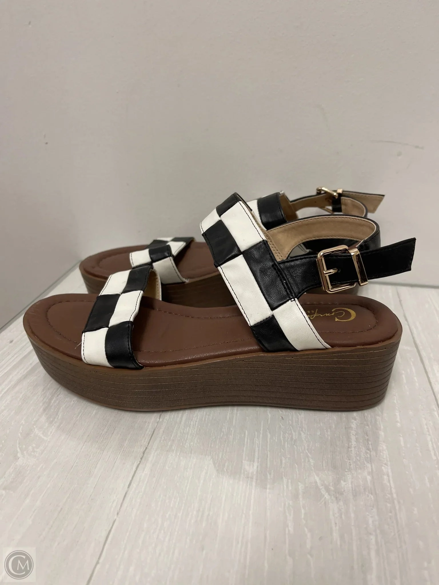 Sandals Heels Platform By Cato In Black & White, Size: 6.5