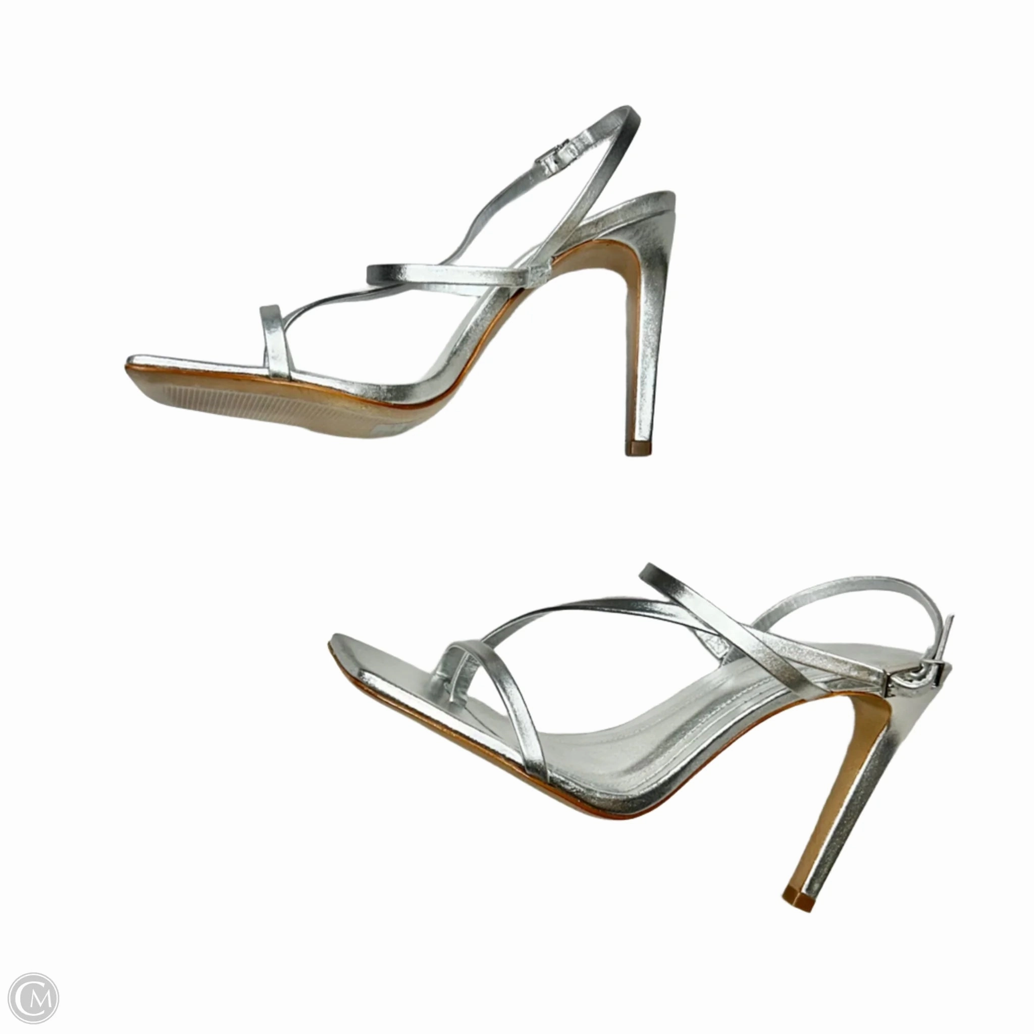 Sandals Heels Stiletto By Schutz In Silver, Size: 8.5