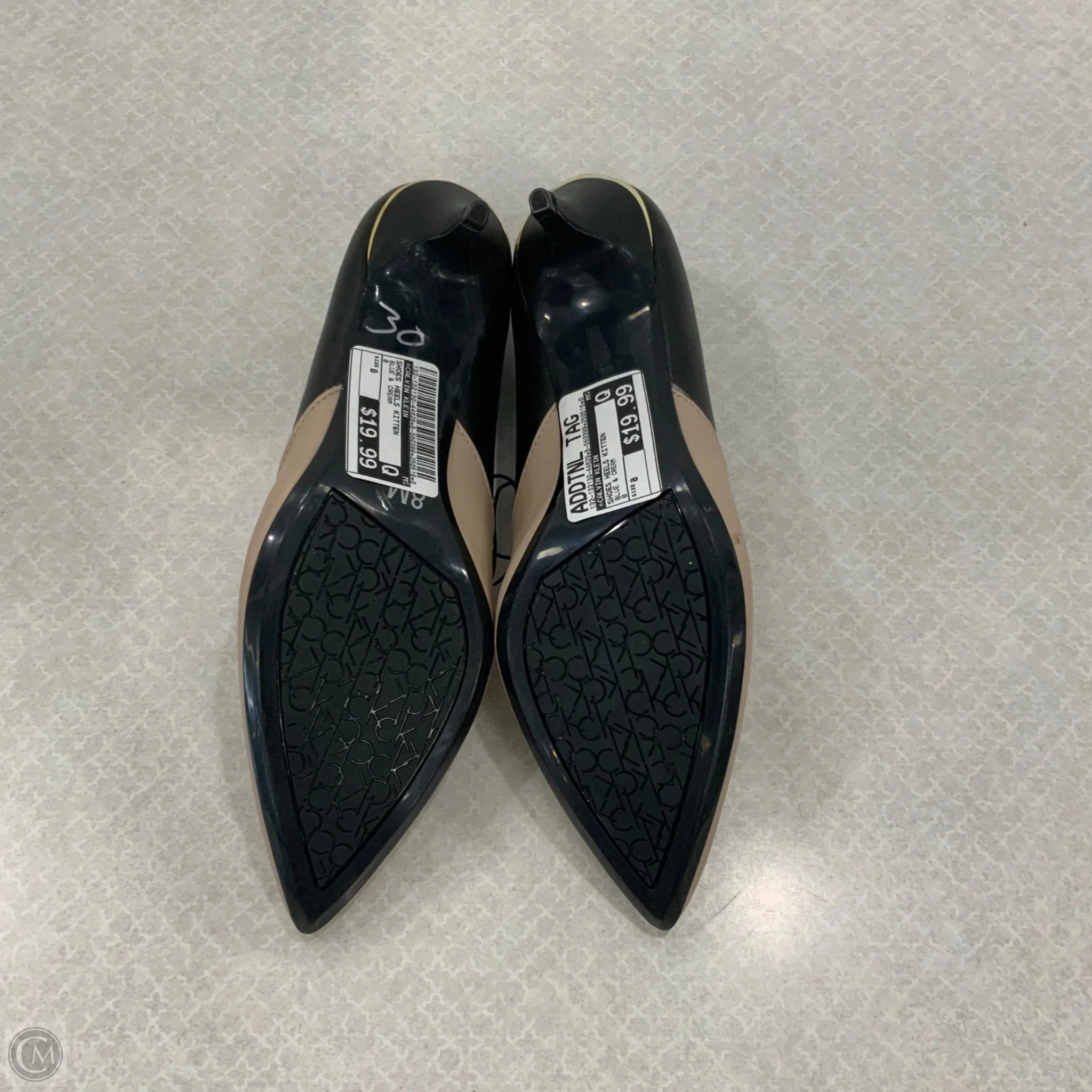 Shoes Heels Kitten By Calvin Klein In Blue & Cream, Size: 8