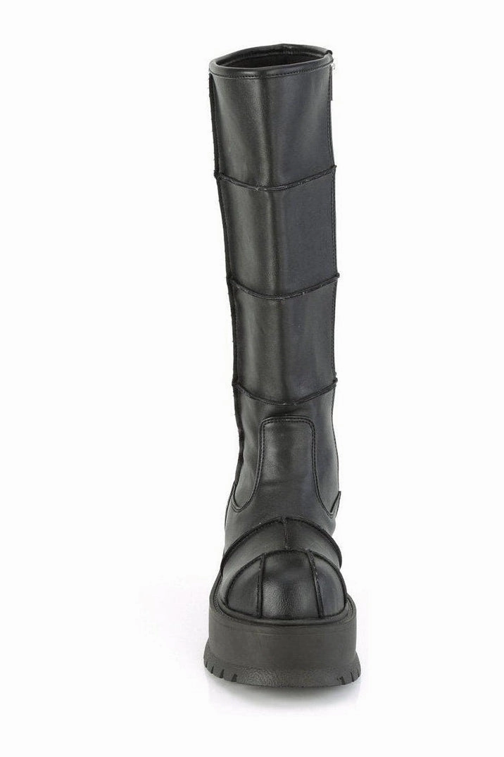 SLACKER-230 Knee Boot | Black Faux Leather