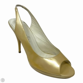 Slingback Stiletto Peep Toe Pumps By Bettye Muller In Metallic Gold Patent Leather, Size: US 9/ IT 39