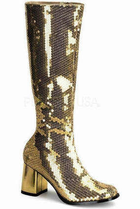 SPECTACUL-300SQ Knee Boot | Gold Sequins