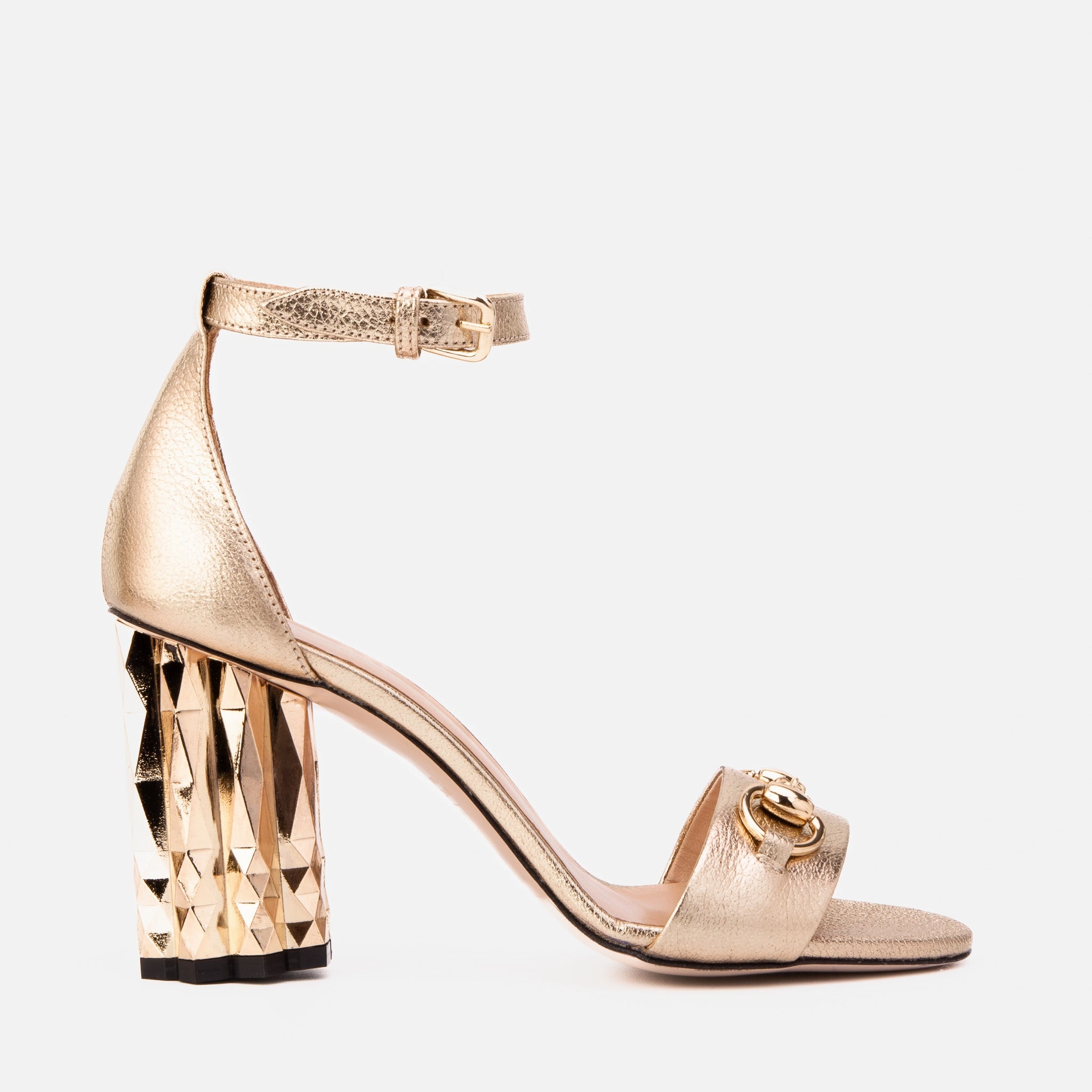 The Avlonya Block Heel Gold Leather Ankle Strap Women Sandal