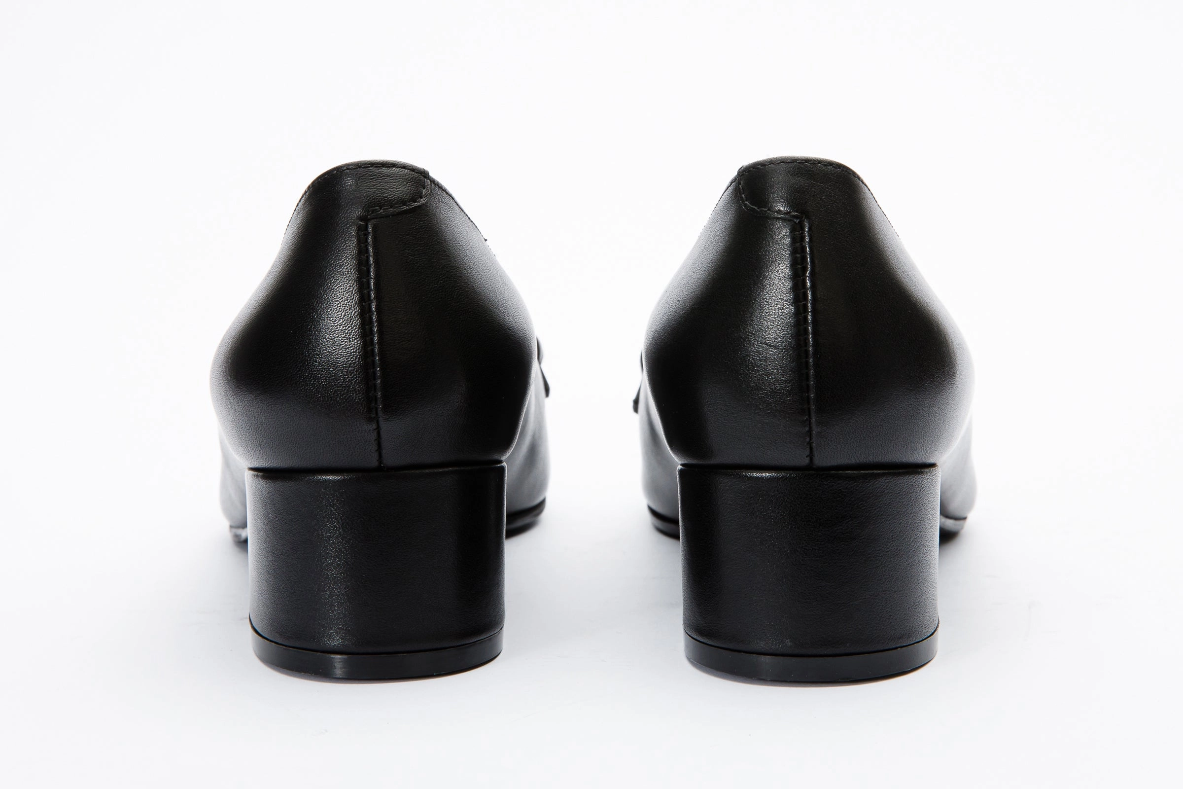 The Delhi Black Leather Block Heel Pump Women Shoe