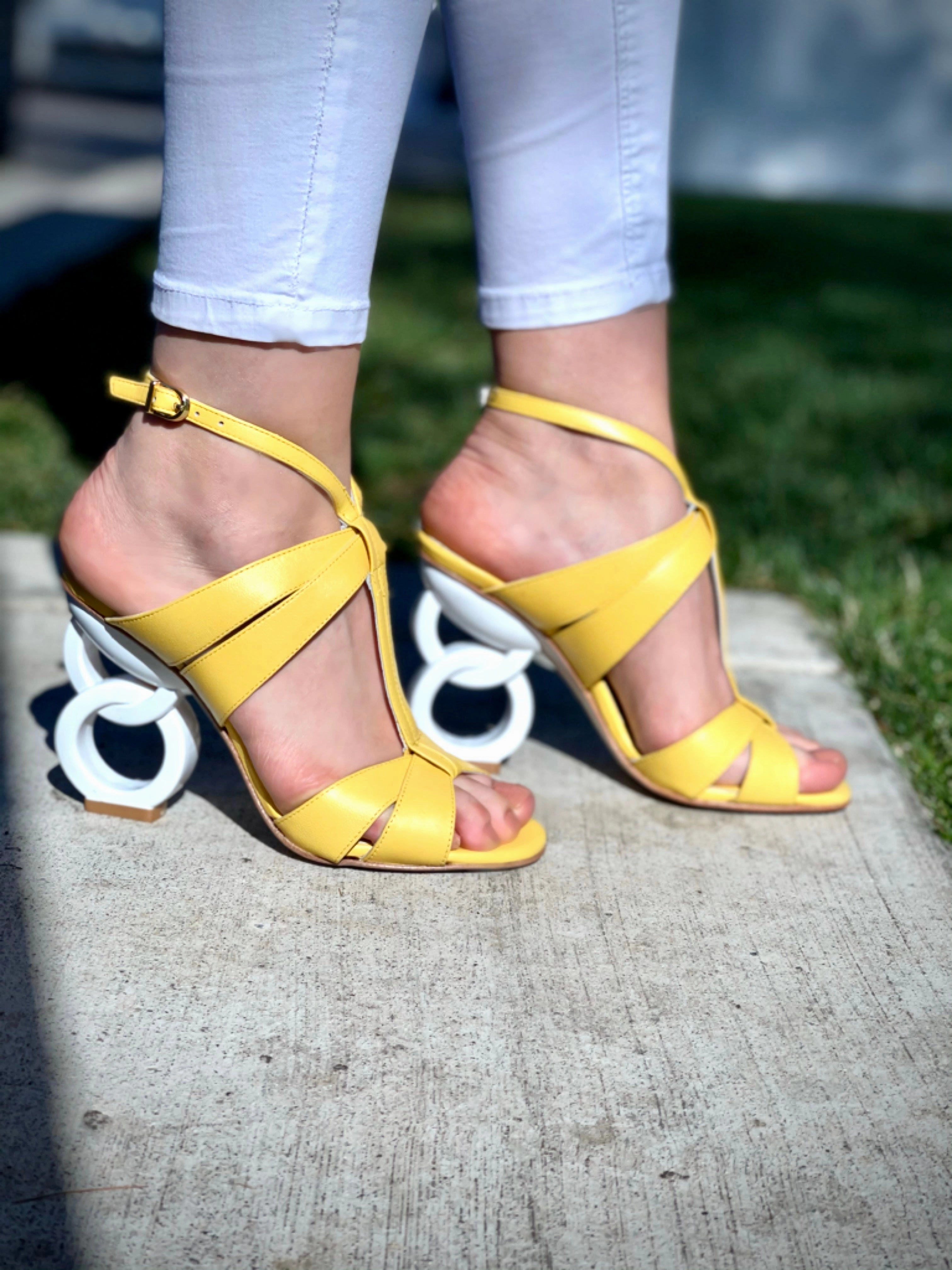 The Duffryn Yellow T-Strap Leather Women Sandal