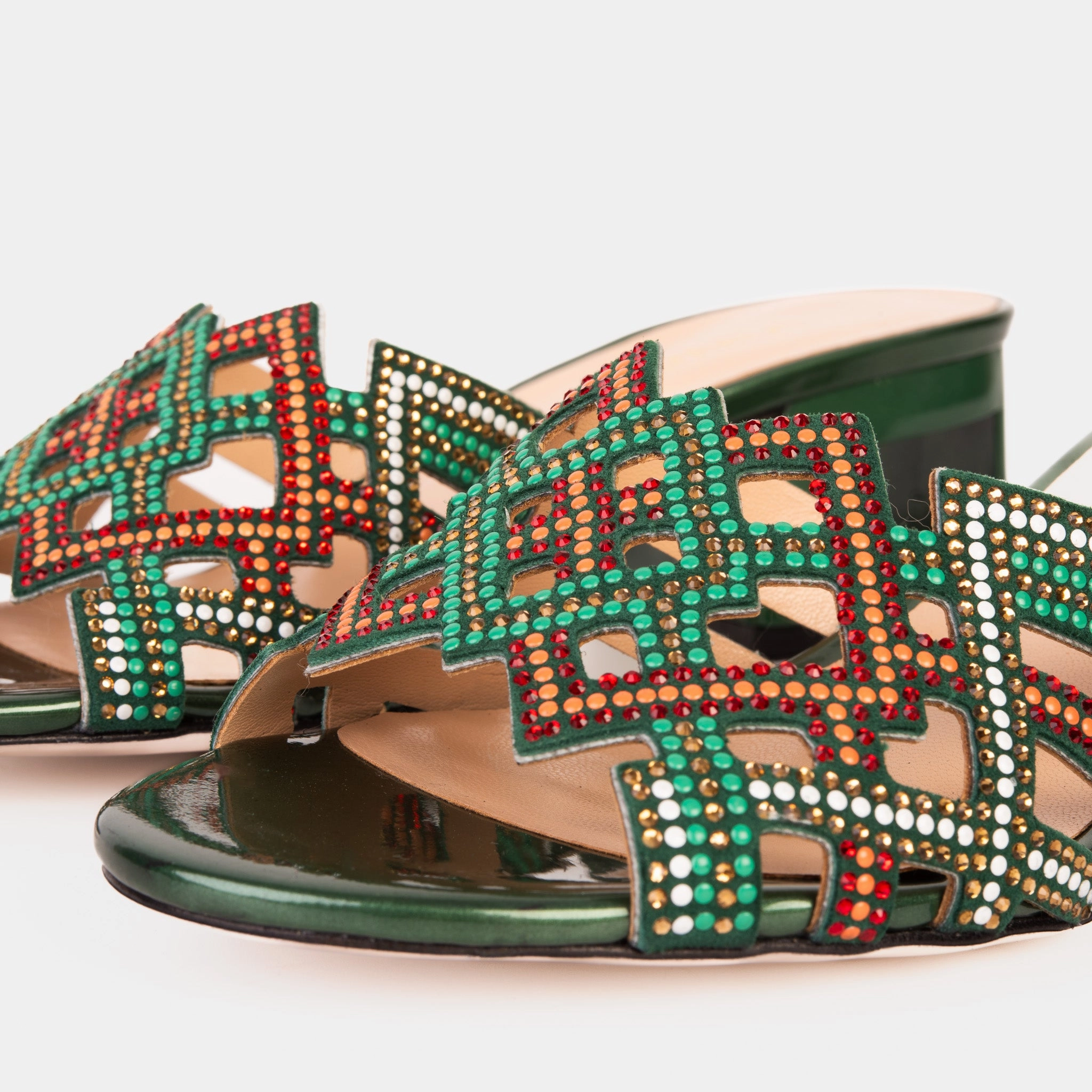 The Palma Green Glitter Leather Block Heel Women Sandal