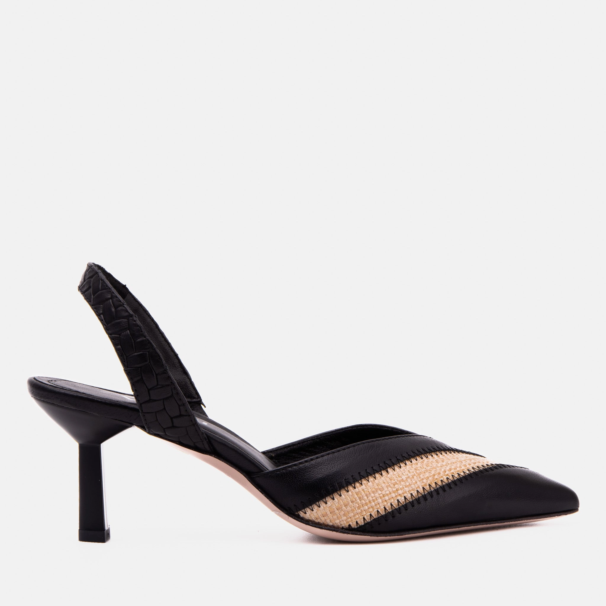 The Riviera Black & Raffia Slingback Heel