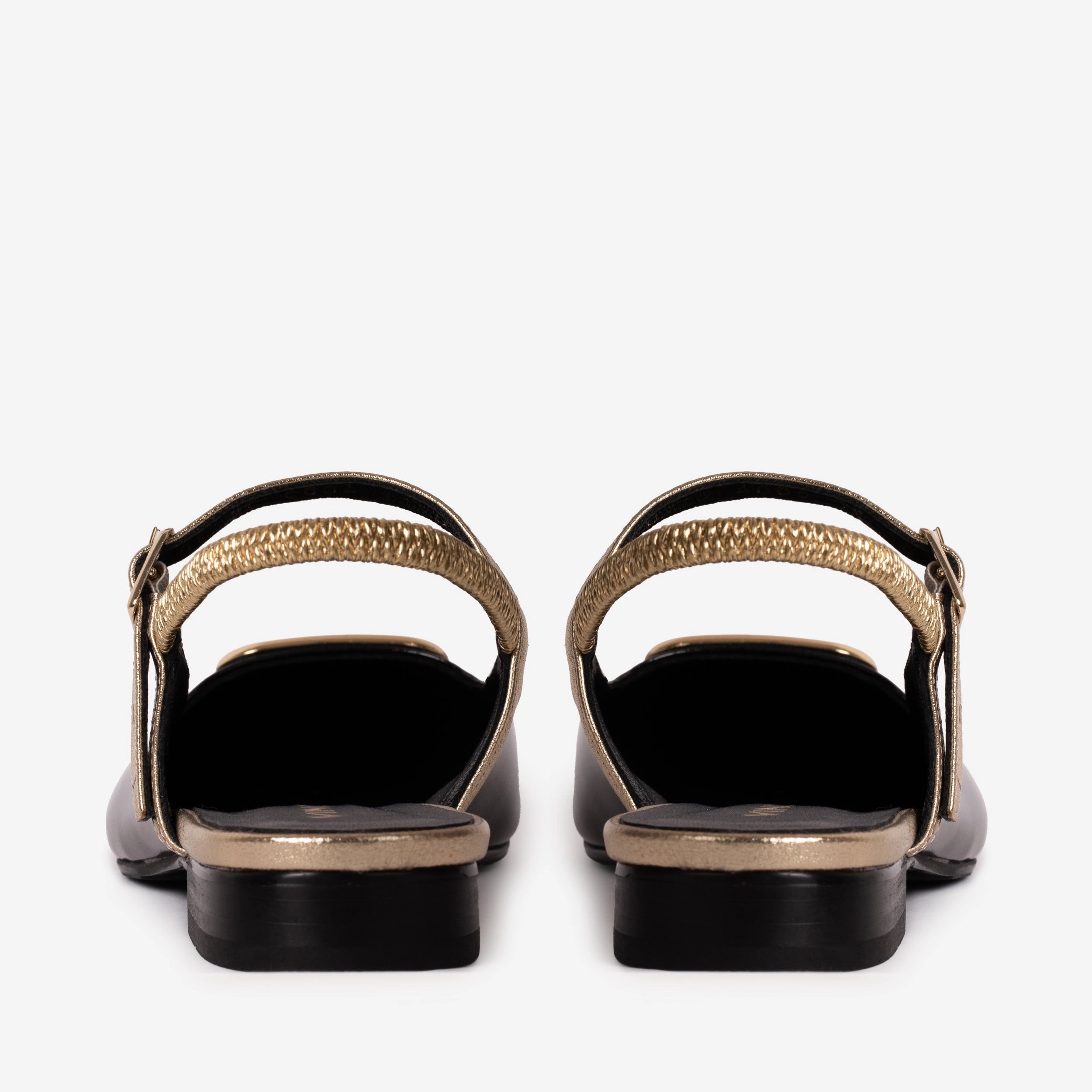 The Rosalinda Black Leather Women Flat Slingback Shoe