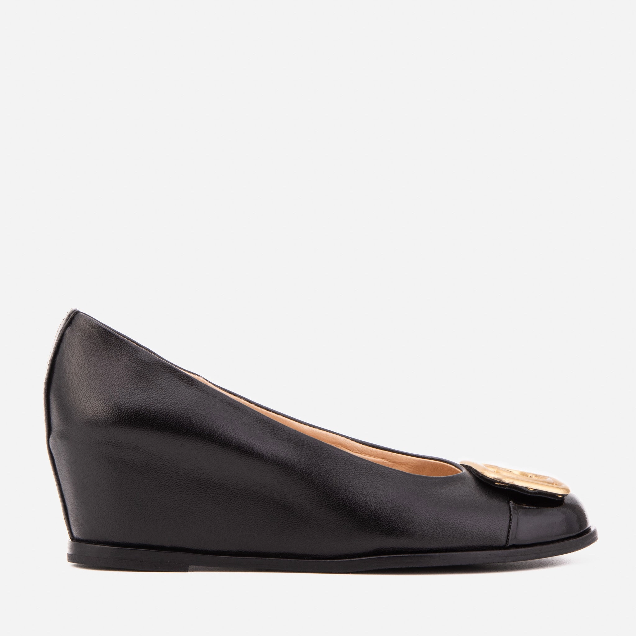 The Selene Black Leather Wedge Heel Women Shoe