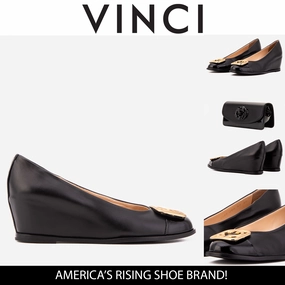 The Selene Black Leather Wedge Heel Women Shoe