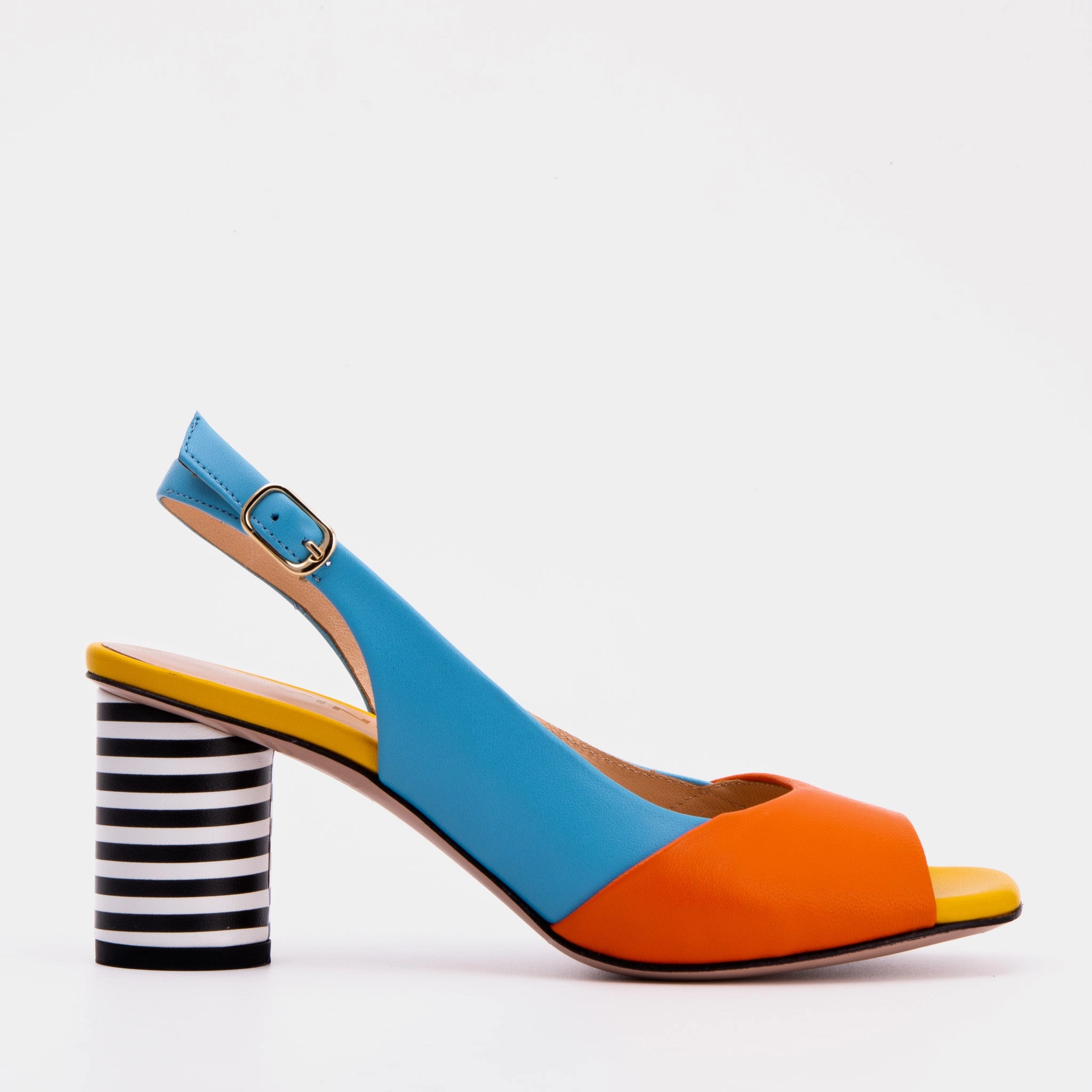The Spectrum Blue / Orange Block Heel Leather Women Sandal