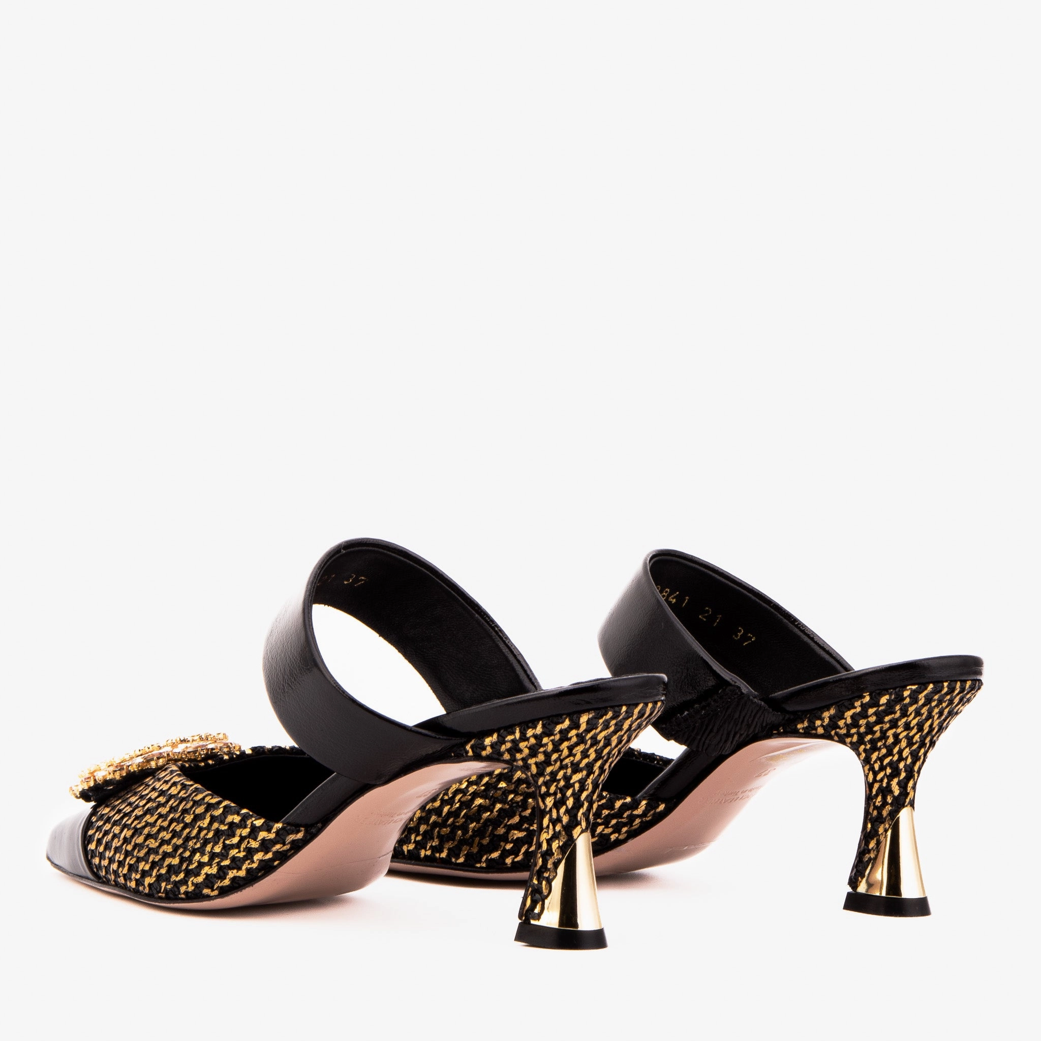 The Valencia Black & Gold Jewel Heel Women Mule Shoe