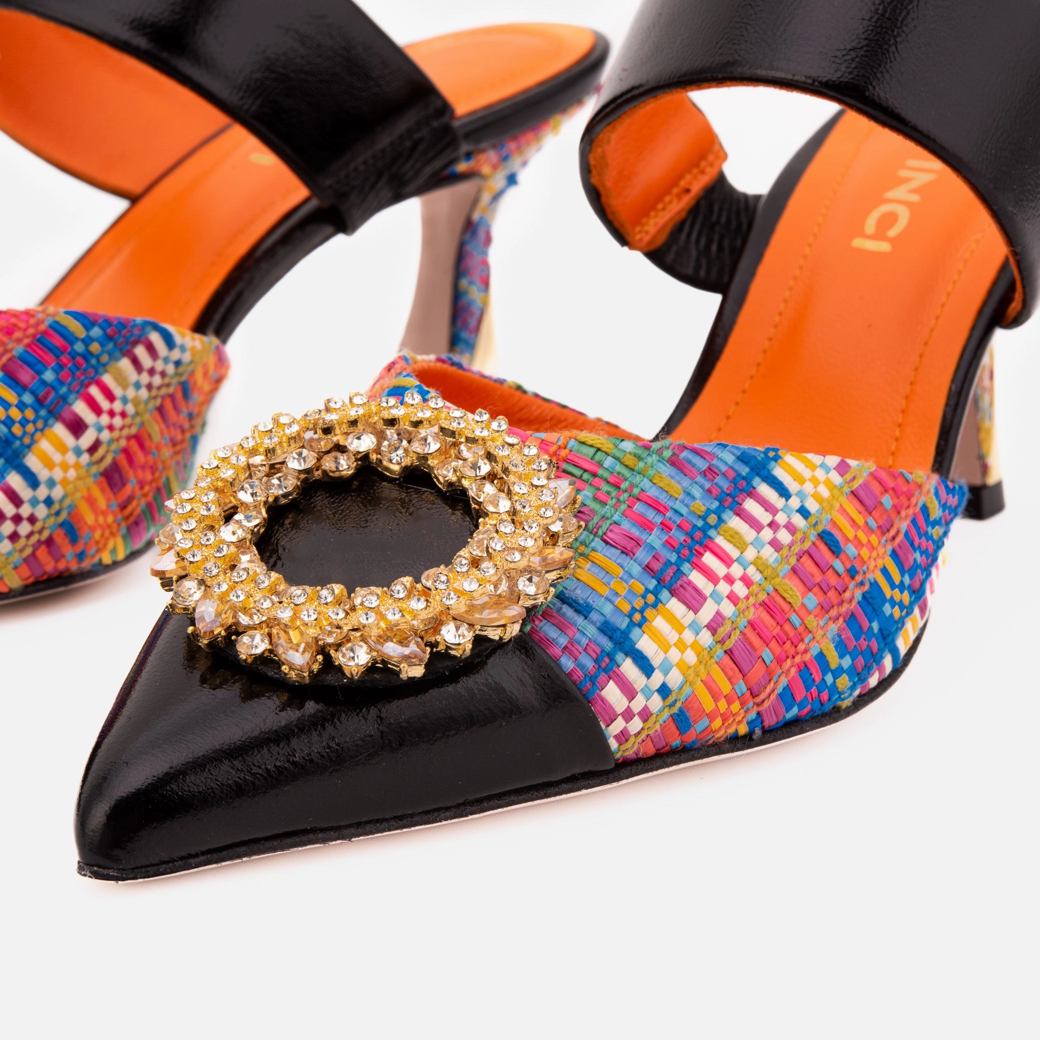 The Valencia Multicolor Leather Women Jewel Heel Mule Shoe