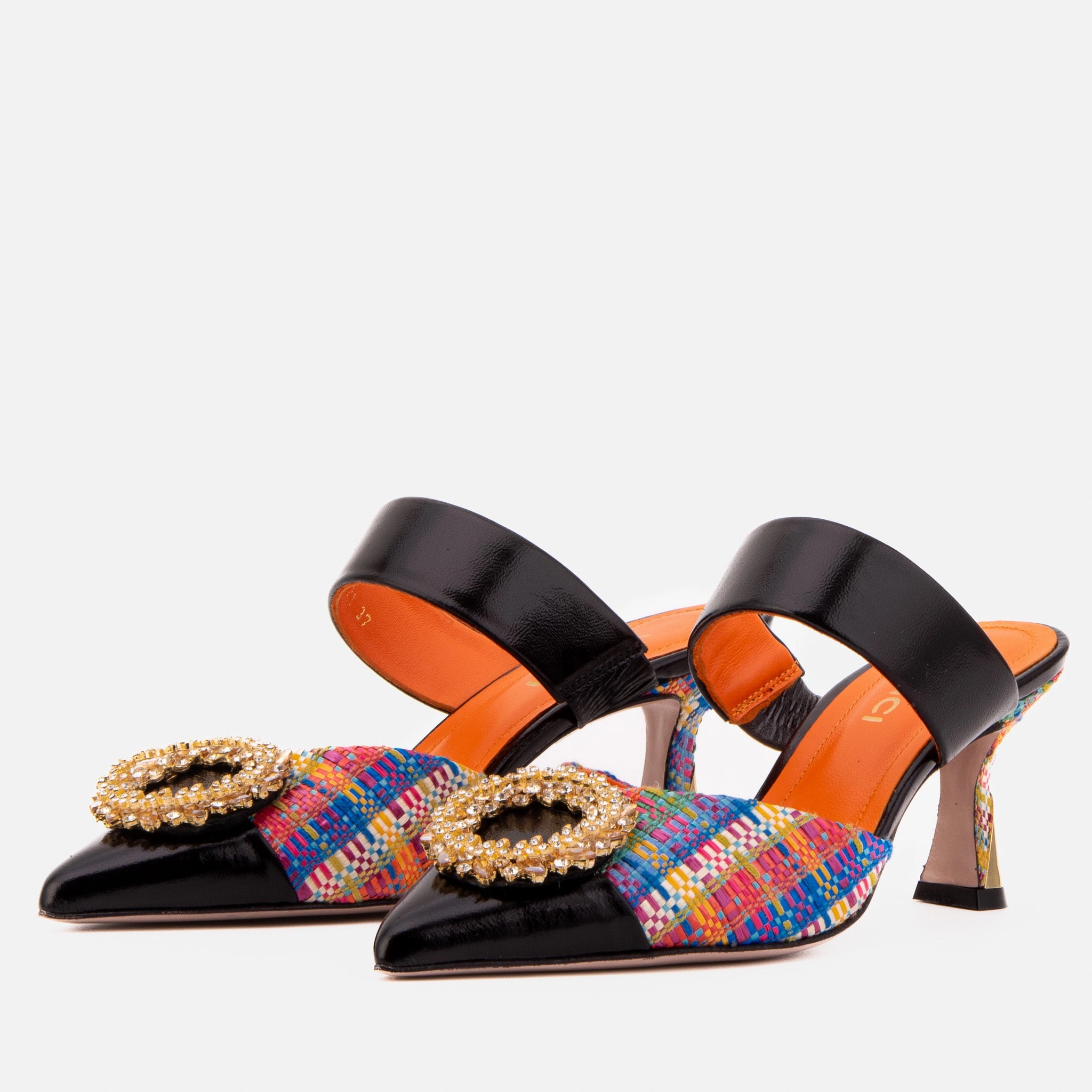 The Valencia Multicolor Leather Women Jewel Heel Mule Shoe